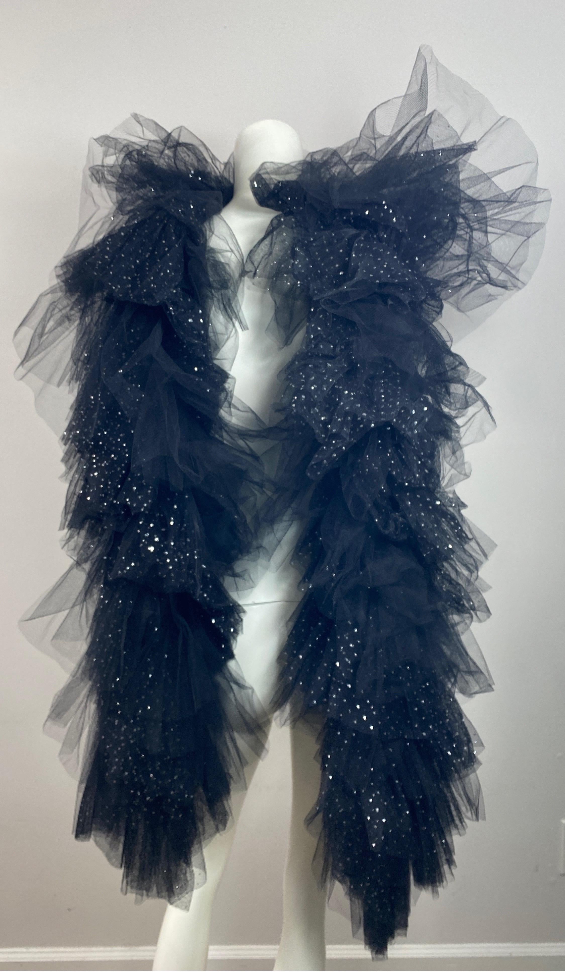 Murray Arbeid 1990 Black and Silver Tulle Gown with Shawl - Size 8 For Sale 13