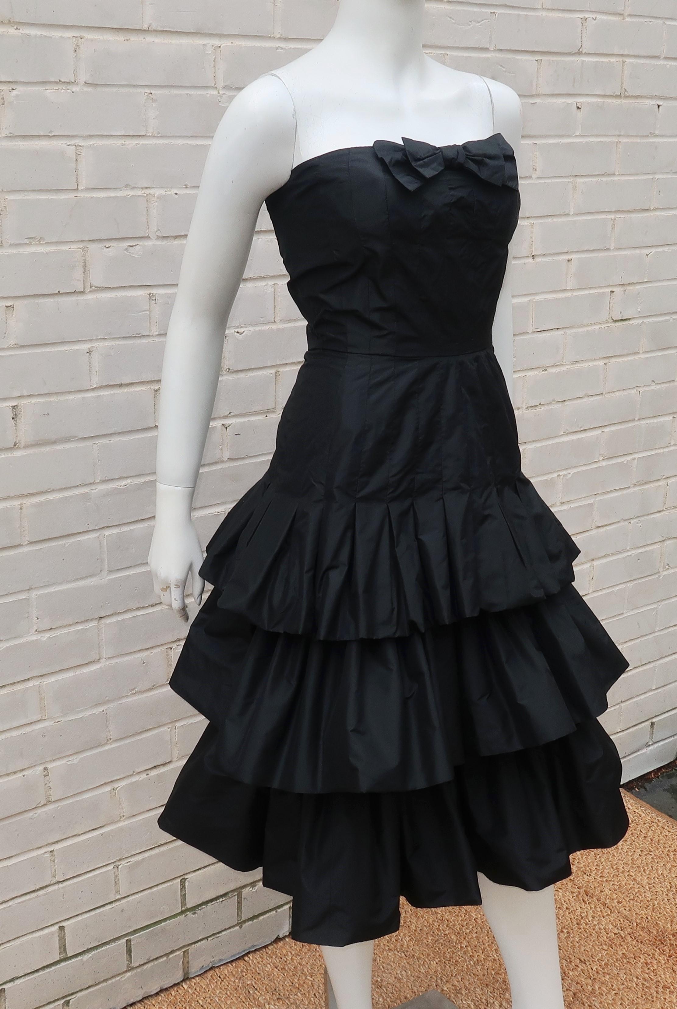 Murray Arbeid Black Silk Taffeta Cocktail Dress 1
