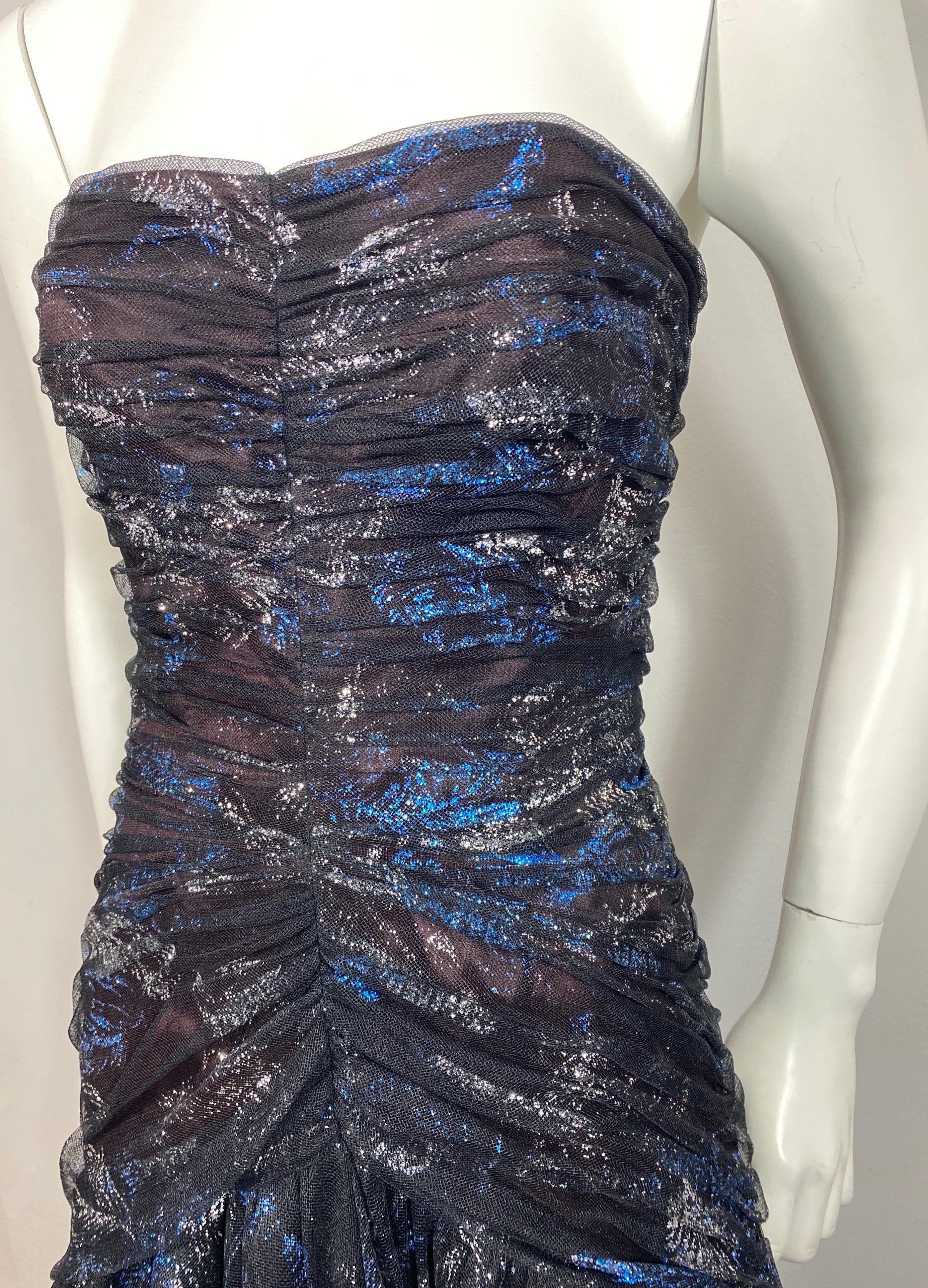Murray Arbeid Early 1990’s Black Tulle with Blue and Silver metallic Gown-Size 6 3