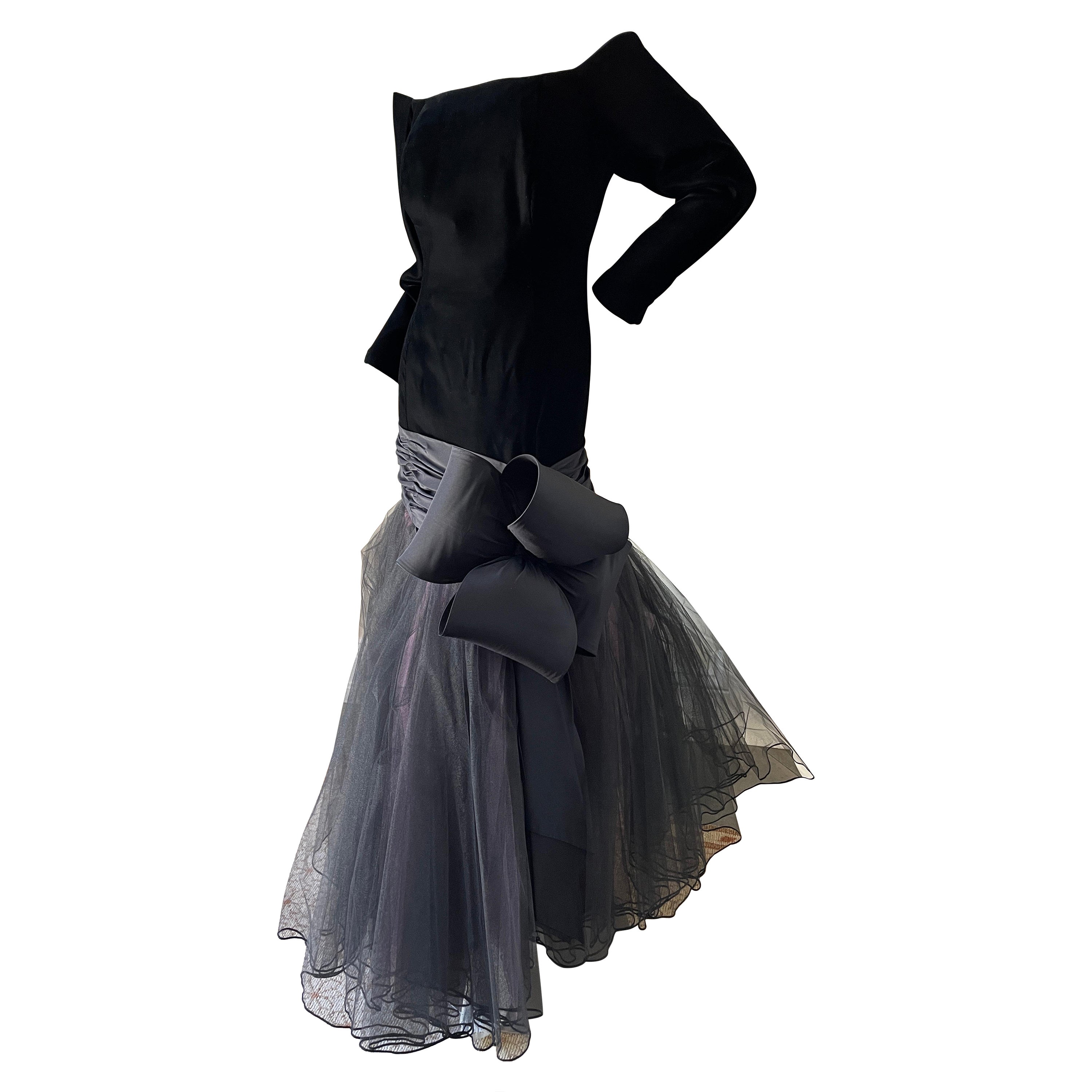 Robe sirène vintage Murray Arbeid London en velours noir (années 1980) en vente