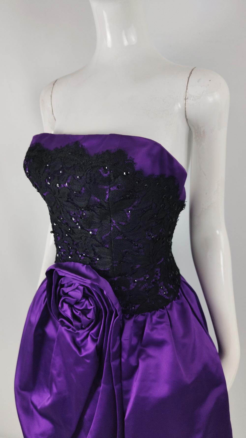 Women's Murray Arbeid Vintage 80s Purple Satin Prom Evening Formal Ball Dress, 1980s For Sale