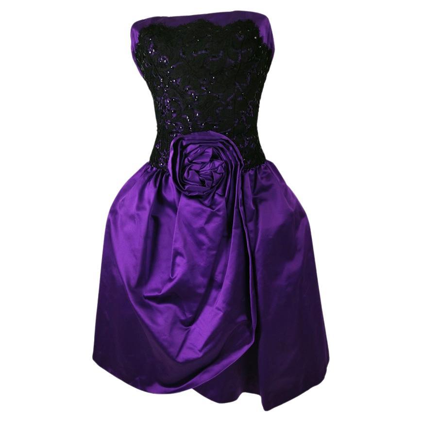 Murray Arbeid Vintage 80s Purple Satin Prom Evening Formal Ball Dress, 1980s For Sale