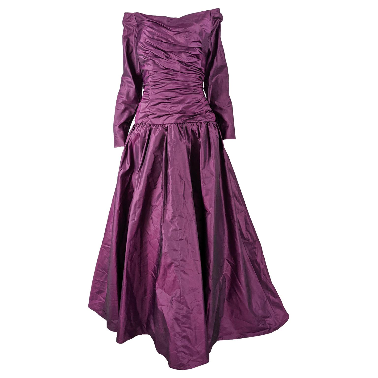 Murray Arbeid Vintage Purple Taffeta Formal Ball Evening Gown, 1980s For Sale