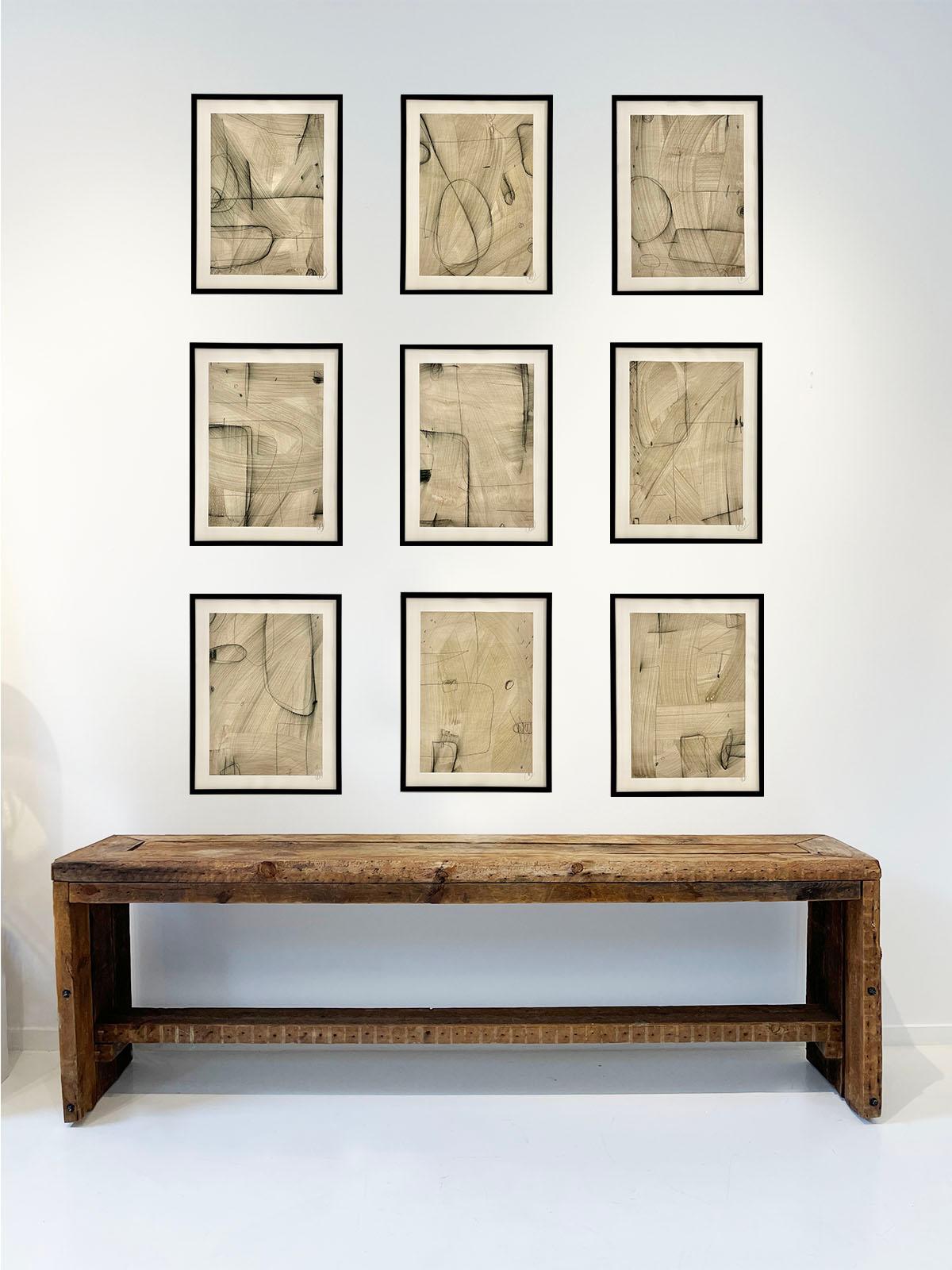 Geometric Line Studies Neutral — Nine-Piece Drawing Series by Murray Duncan For Sale 6