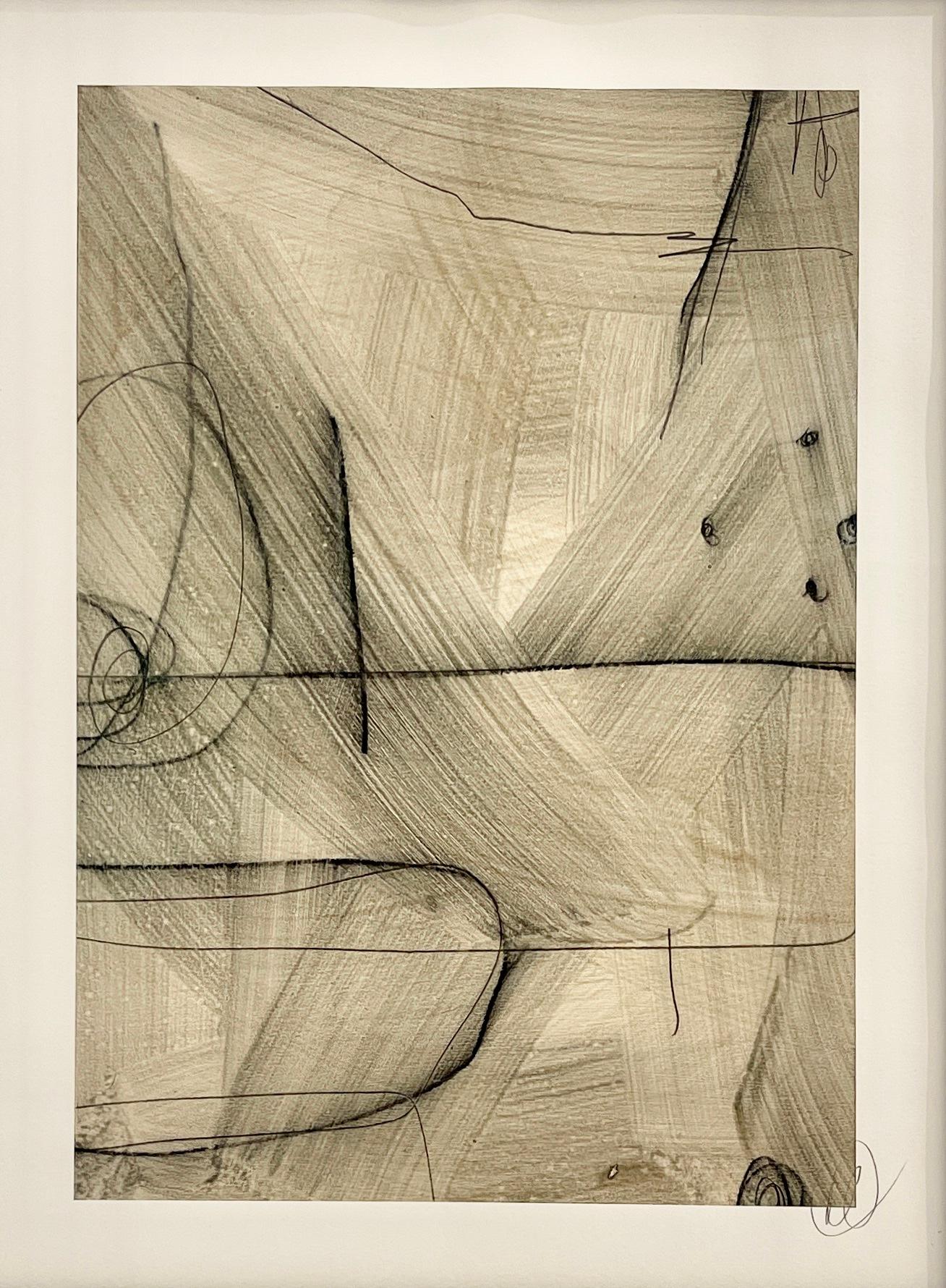 Geometric Line Studies Neutral — Nine-Piece Drawing Series by Murray Duncan - Beige Abstract Painting by Murray Duncan 
