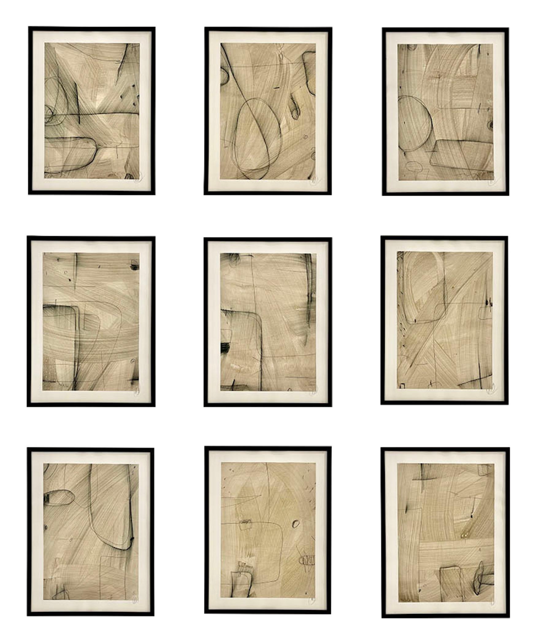 Études de lignes géométriques neutres - Série de neuf dessins par Murray Duncan