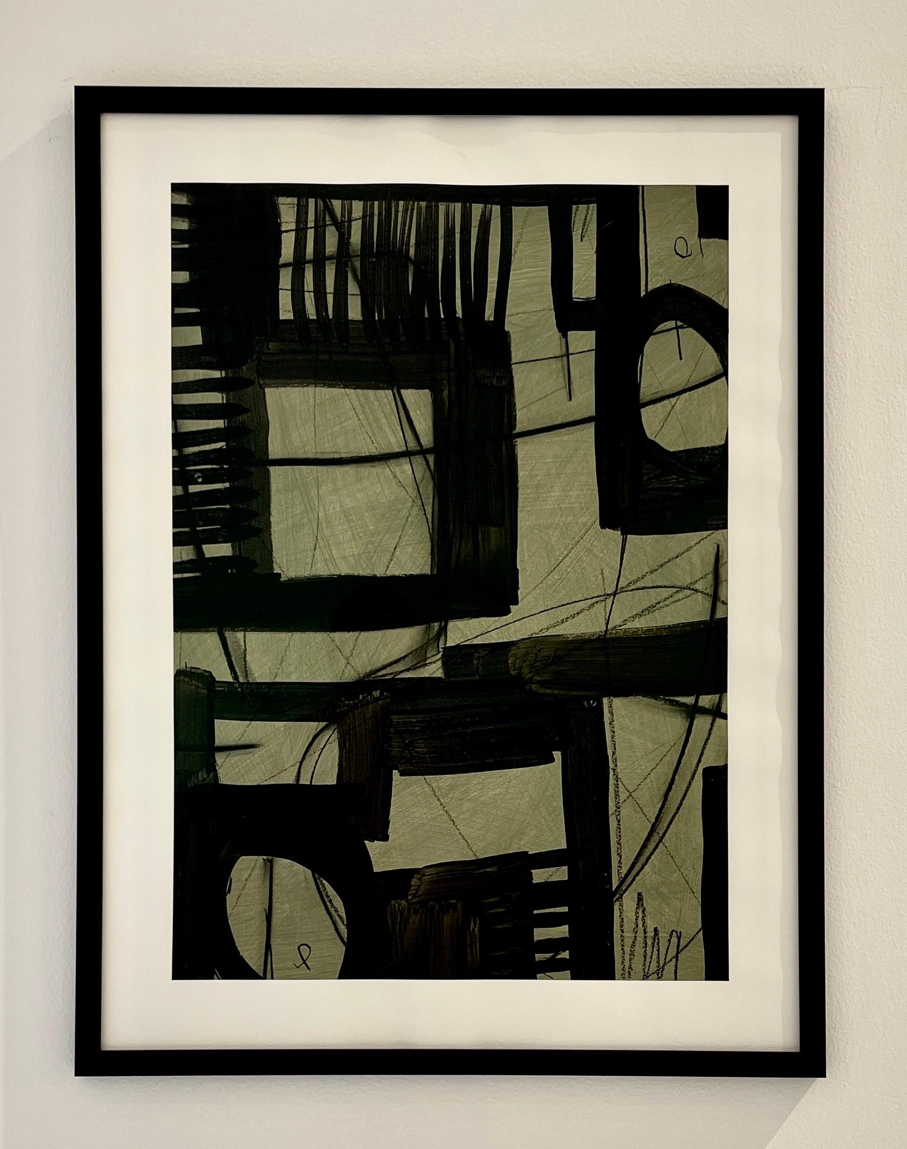 Untitled AP-122 is an expressive mixed-media work on archival cold-press watercolor paper, measuring 18 × 24 inches. In this composition, Toronto artist Murray Duncan builds a dynamic interplay of bold black forms, gestural strokes, and layered