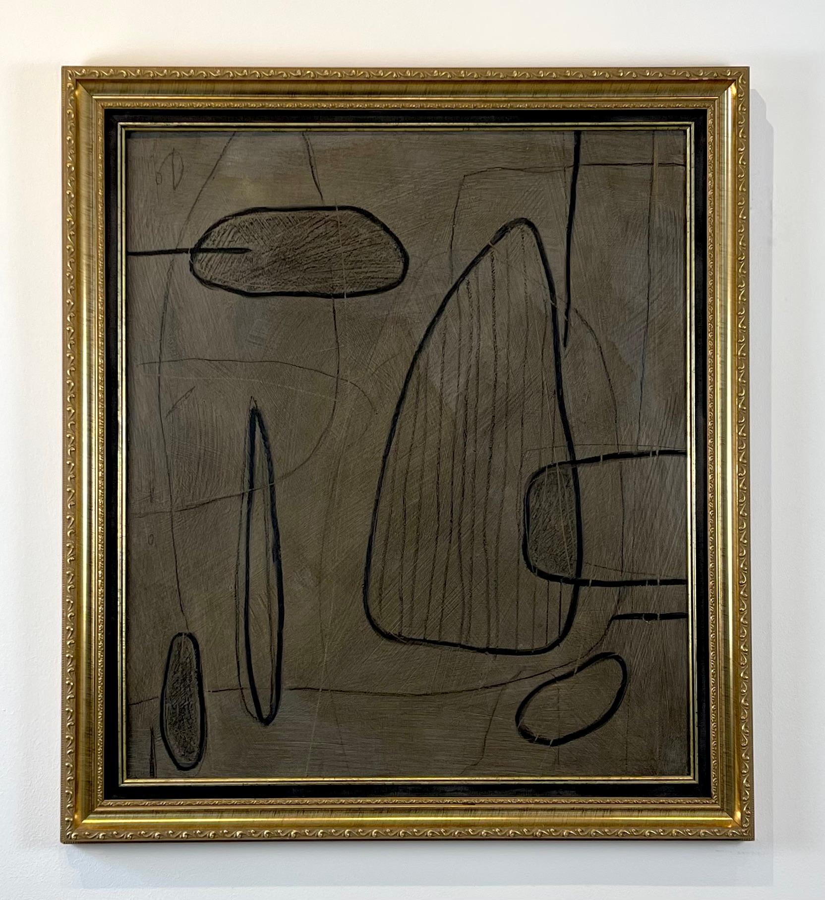 Upwright by Murray Duncan, Abstract Mixed Media on Artist board Vintage Frame - Painting by Murray Duncan 