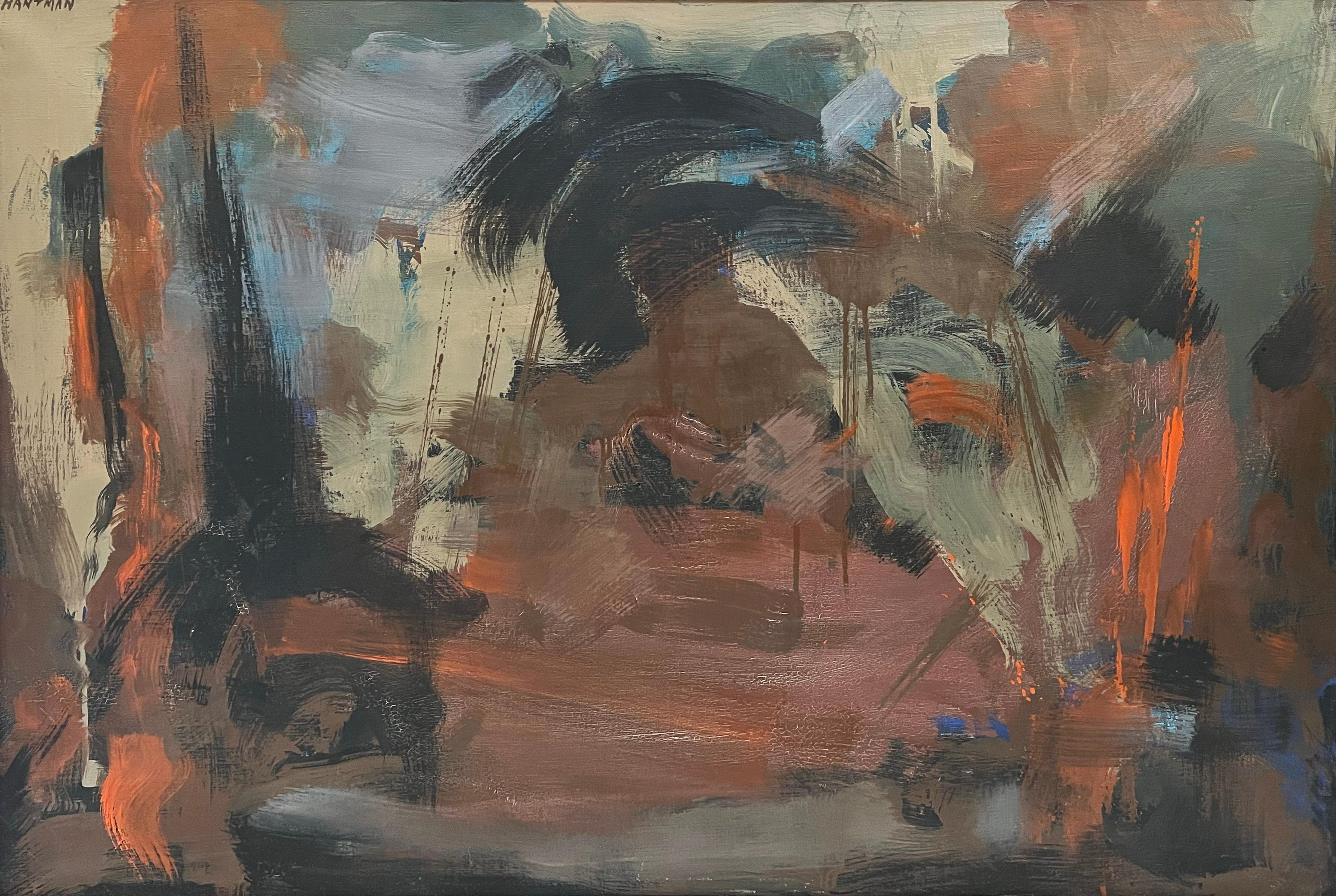 Vintage American Modernist Abstract Expressionist Signed Large Oil Painting 1