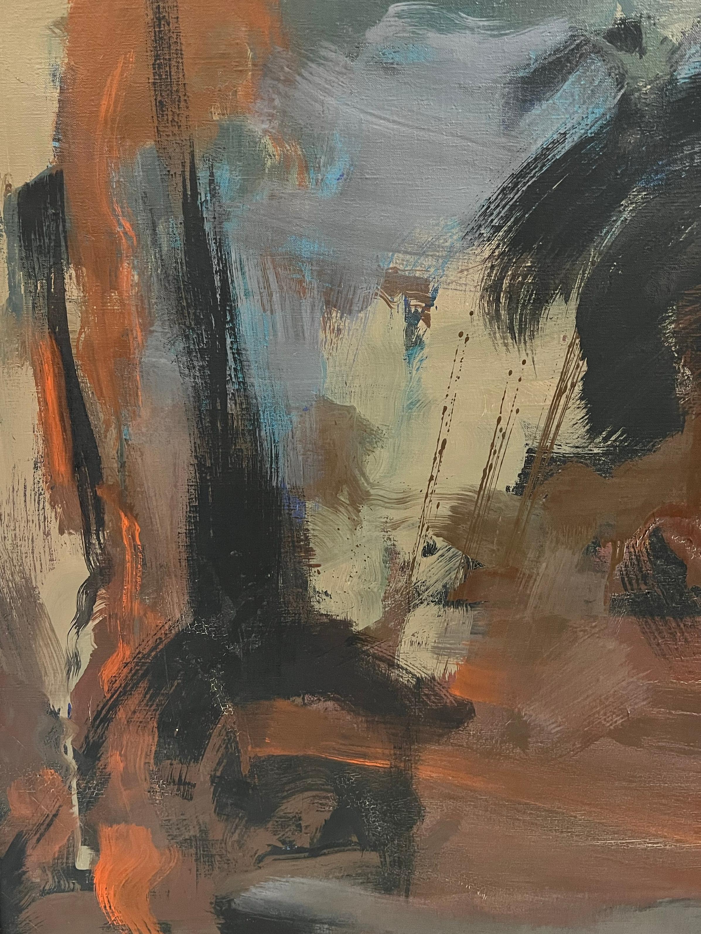 Vintage American Modernist Abstract Expressionist Signed Large Oil Painting 3
