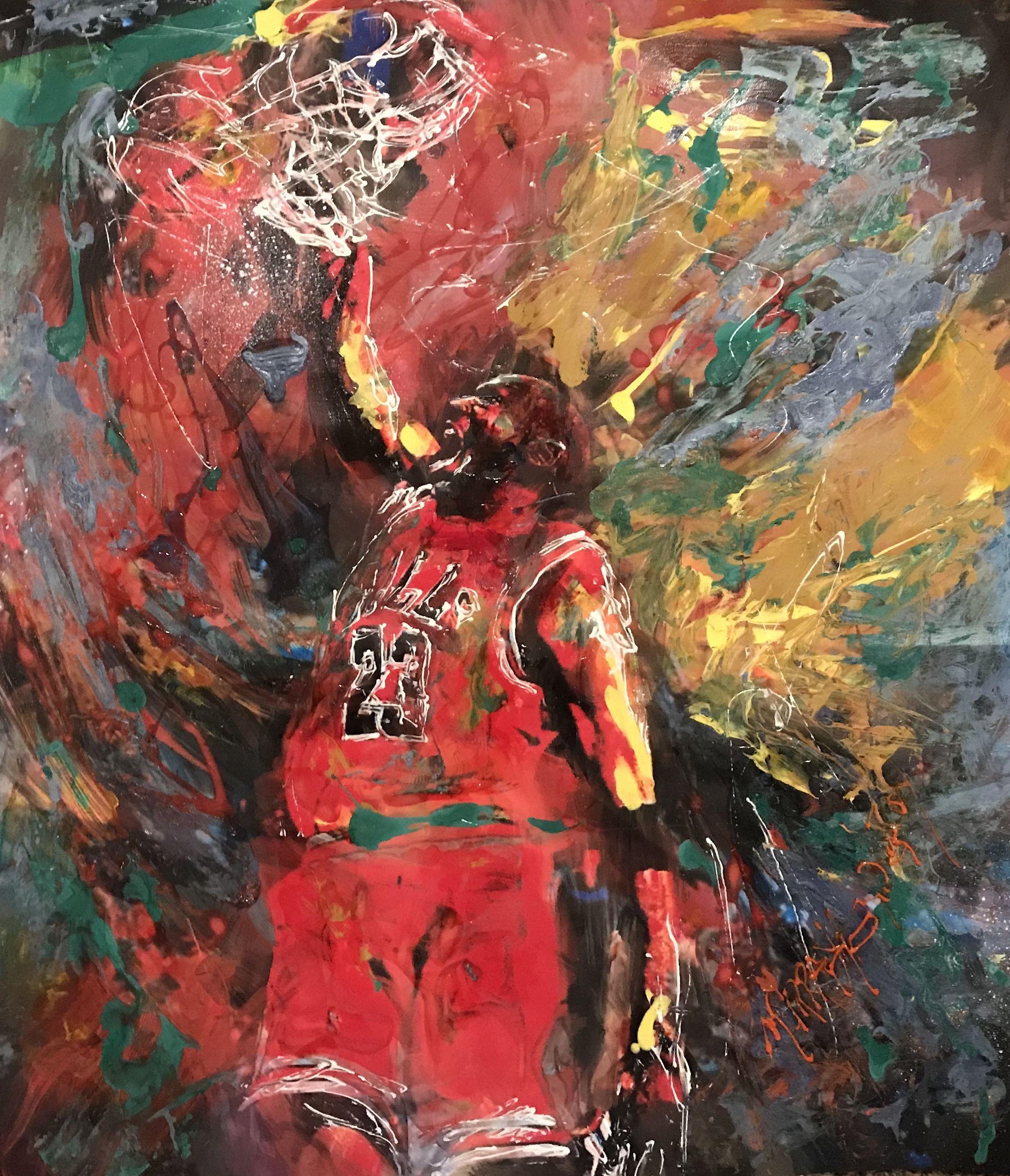 MJ the dunk, Mixed Media on Canvas - Mixed Media Art by Murray Henderson