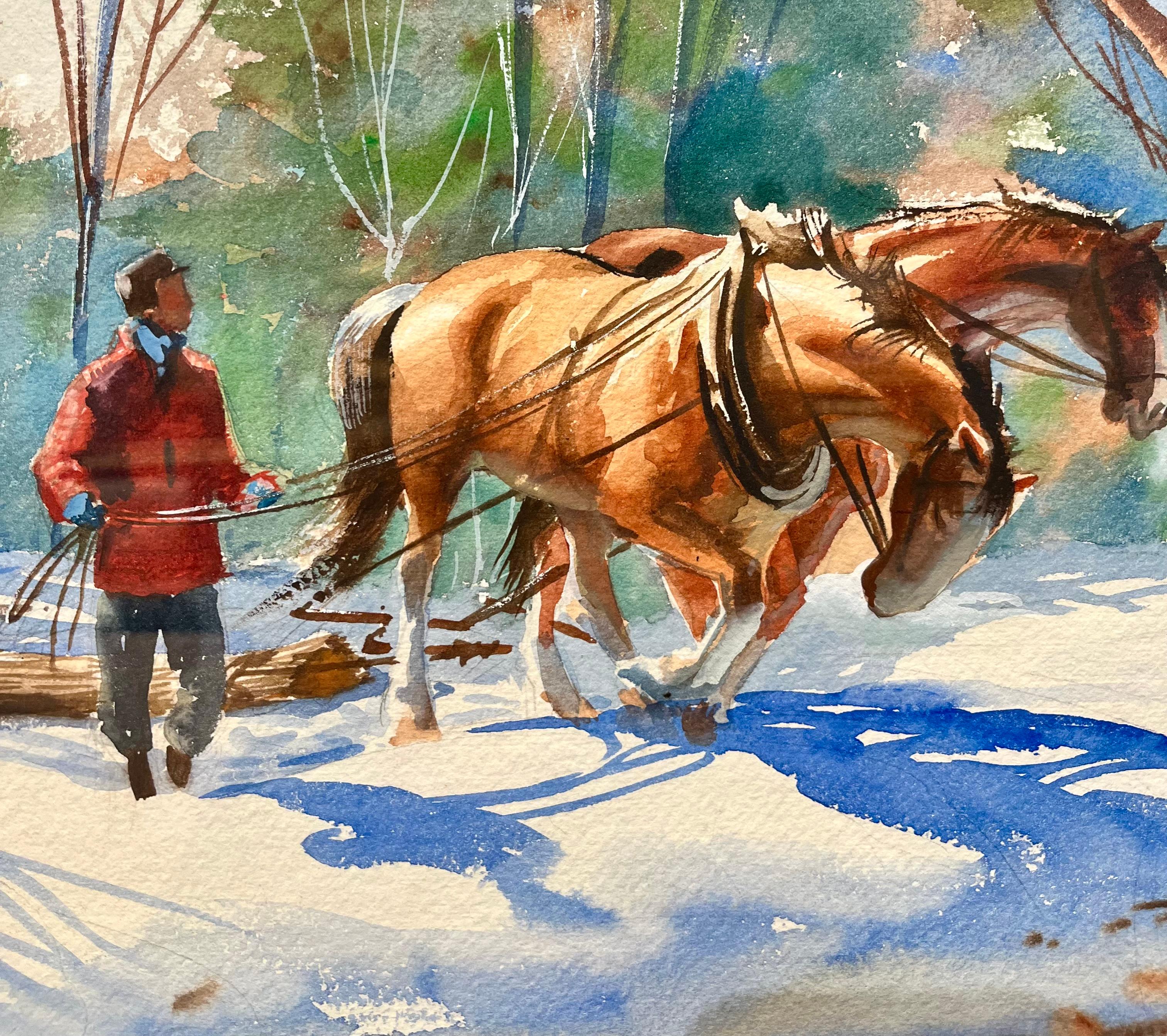 Impressionistische Schnee- und Pferdelandschaft (Grau), Animal Painting, von Murray Jackson Wentworth