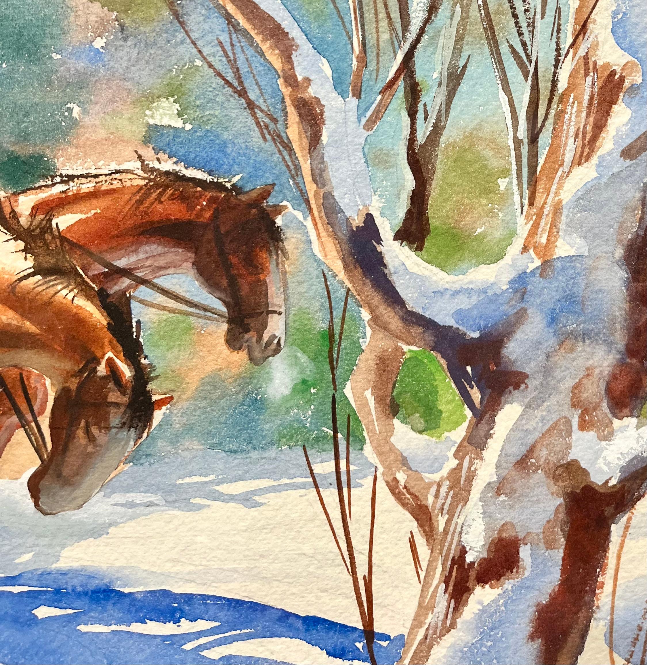 Impressionistische Schnee- und Pferdelandschaft im Angebot 2