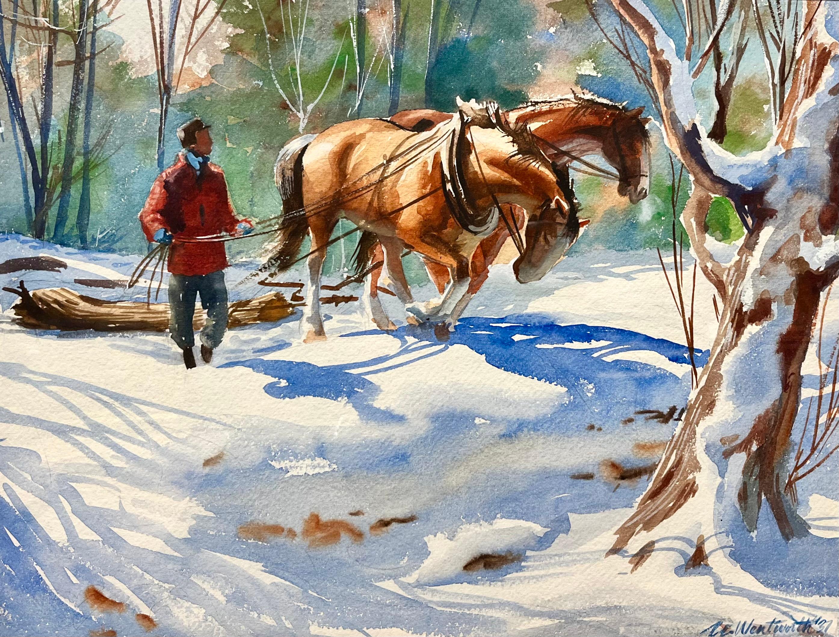 Impressionistische Schnee- und Pferdelandschaft