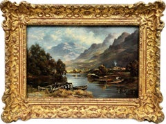 Signed Victorian Oil Painting Scottish Highlands Loch with Cattle Watering, 1899