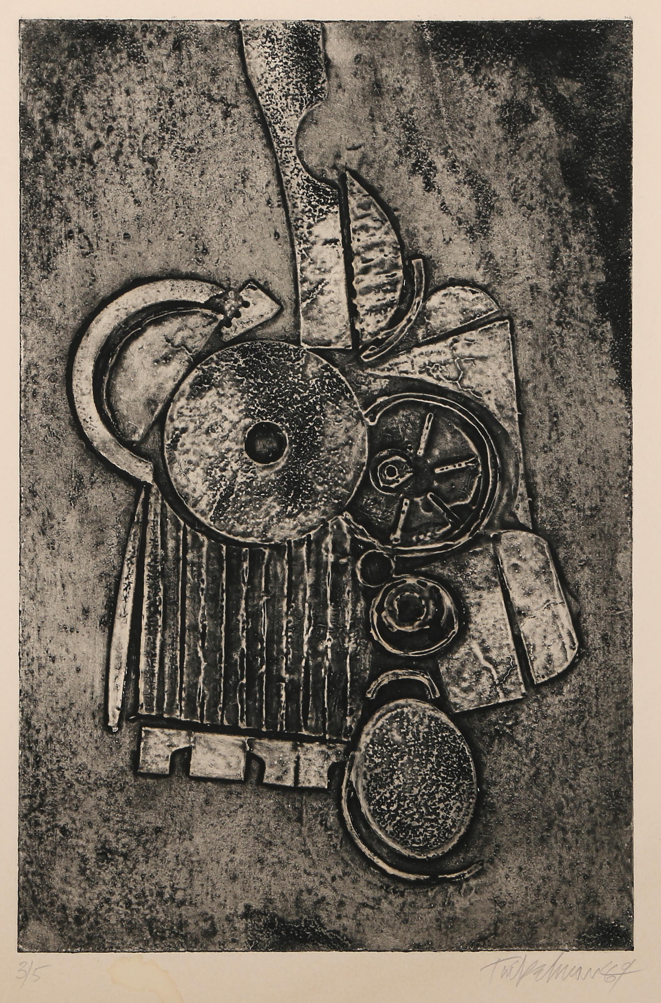 Photogram II, Surrealist Etching with Embossing by Murray Tinkelman