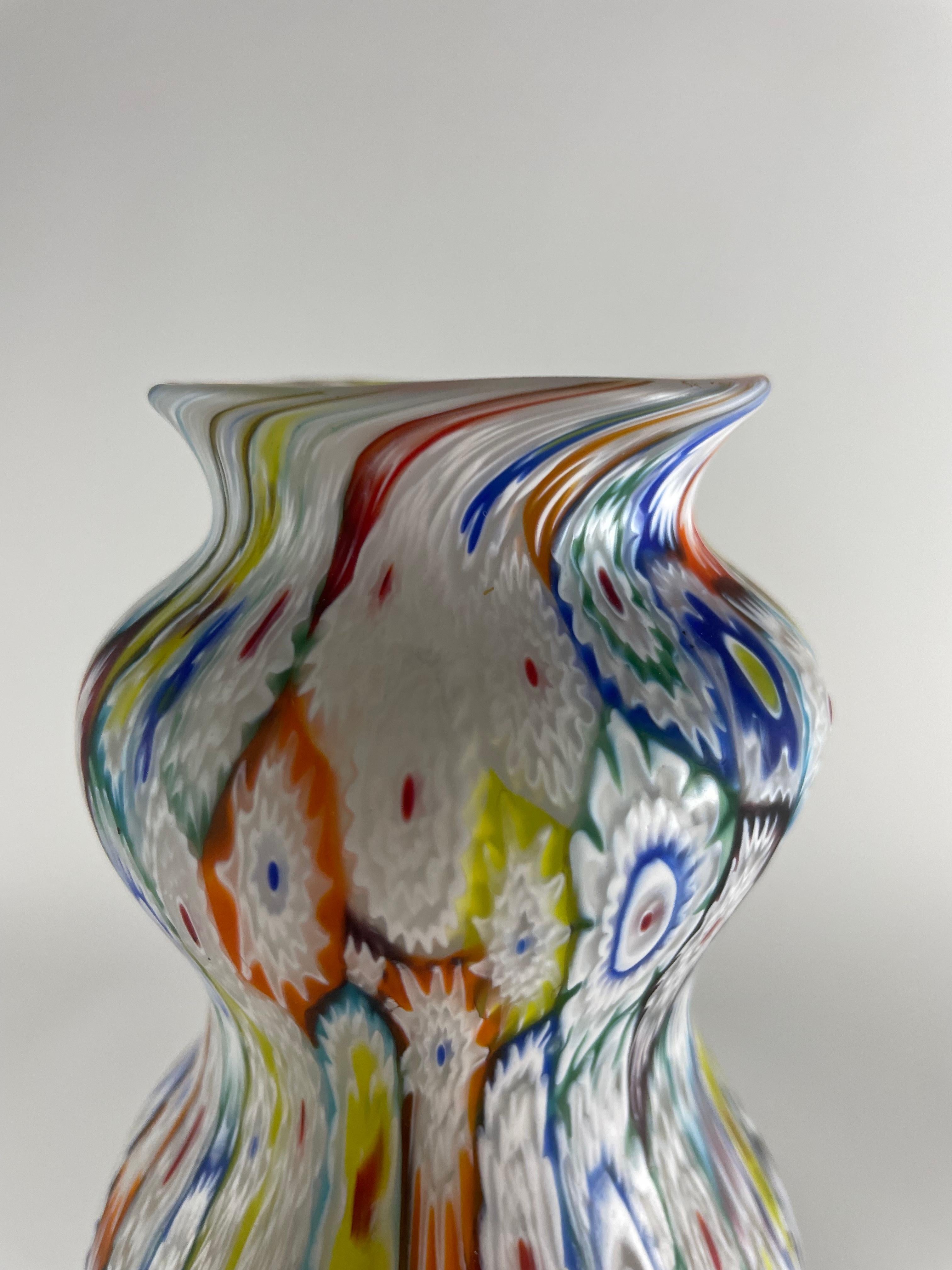 Arts and Crafts MURRINA MILLEFIORI, tall vase, by FRATELLI TOSO MURANO 1950 circa For Sale