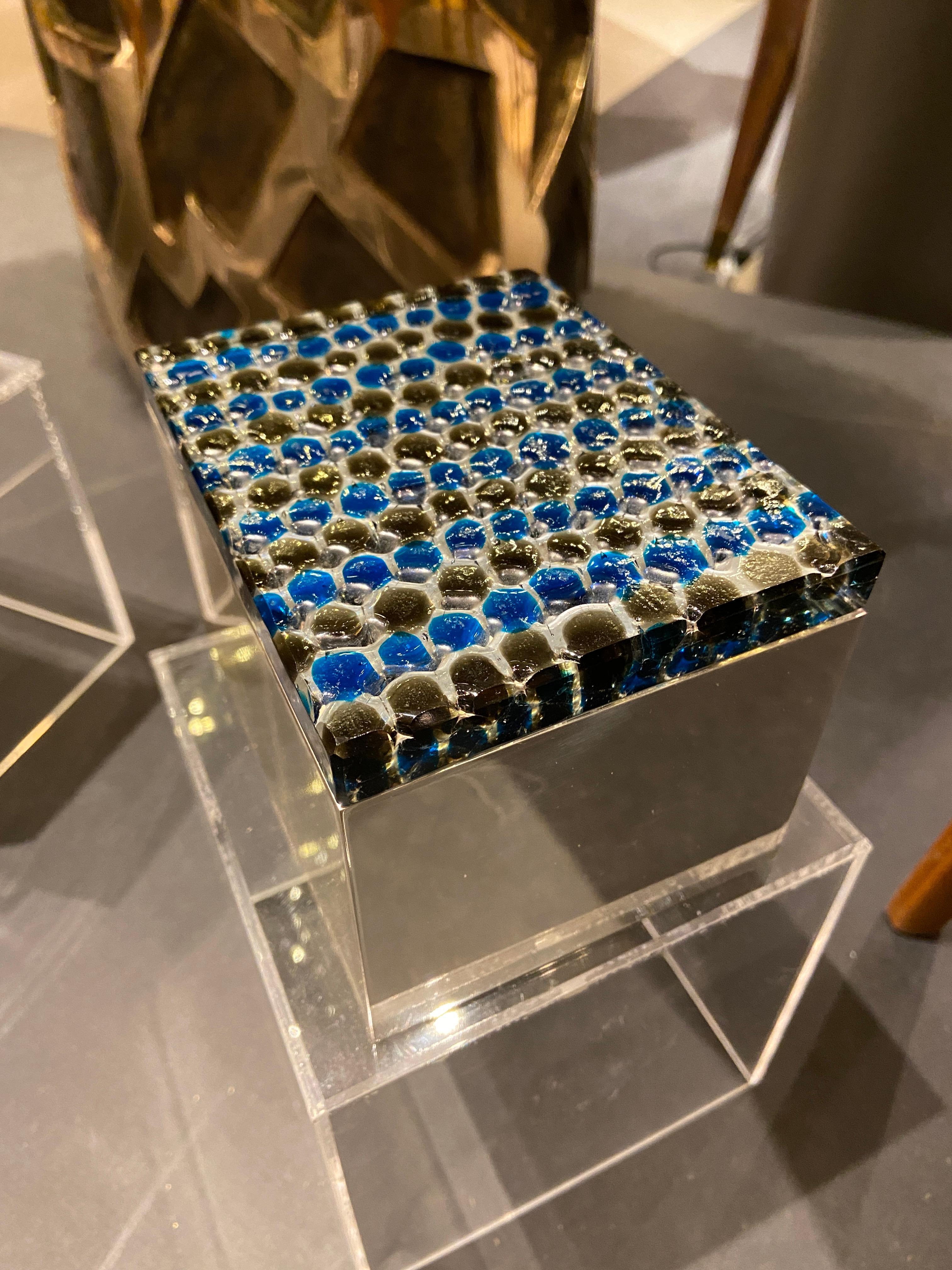 Italian Murrine Blu Box by Roberto Rida Ft. Vintage Venini Glass, Italy, 2019