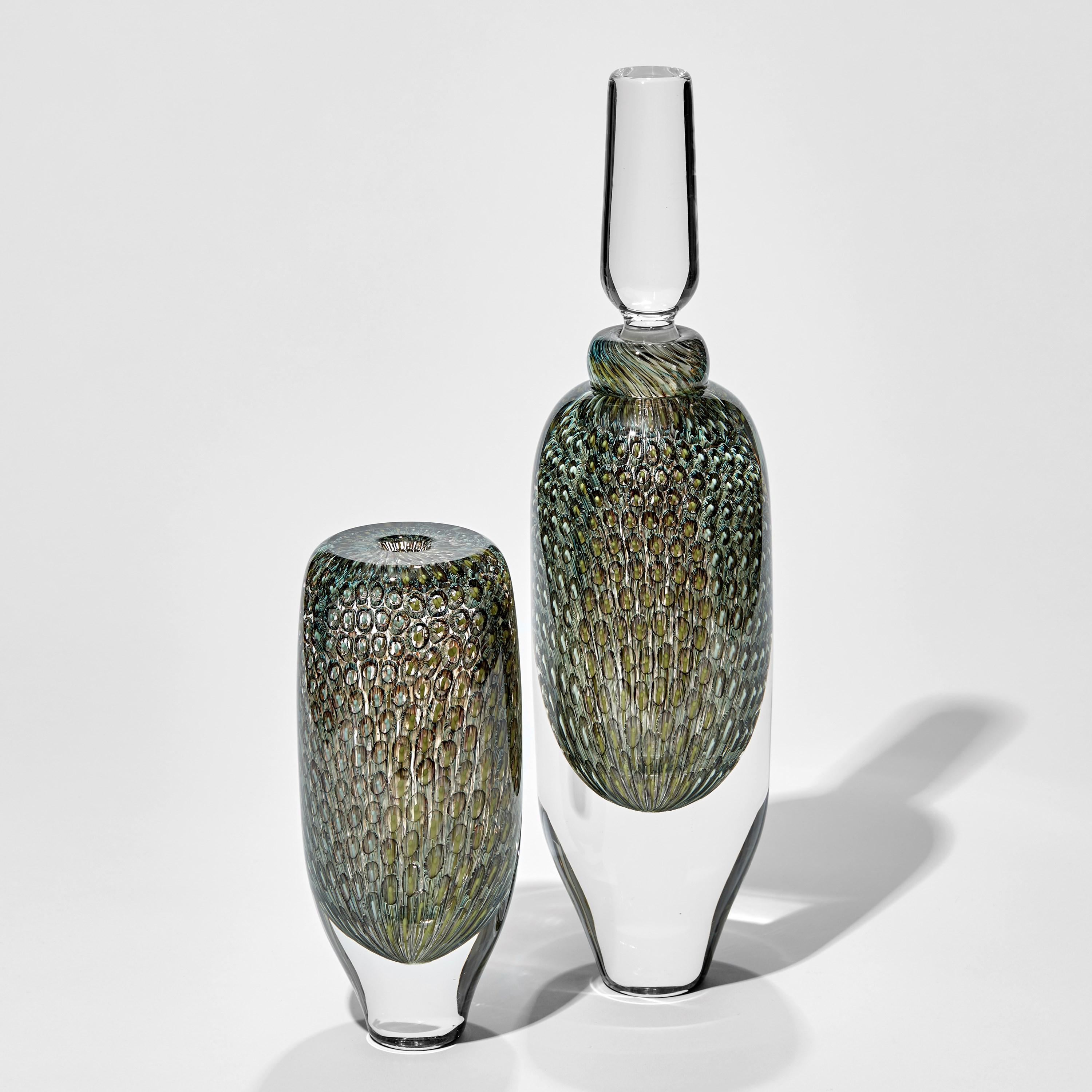 Organico moderno Murrine Quadrants in Grey, Celadon & Pistachio II, opera d'arte in vetro di Peter Bowles in vendita