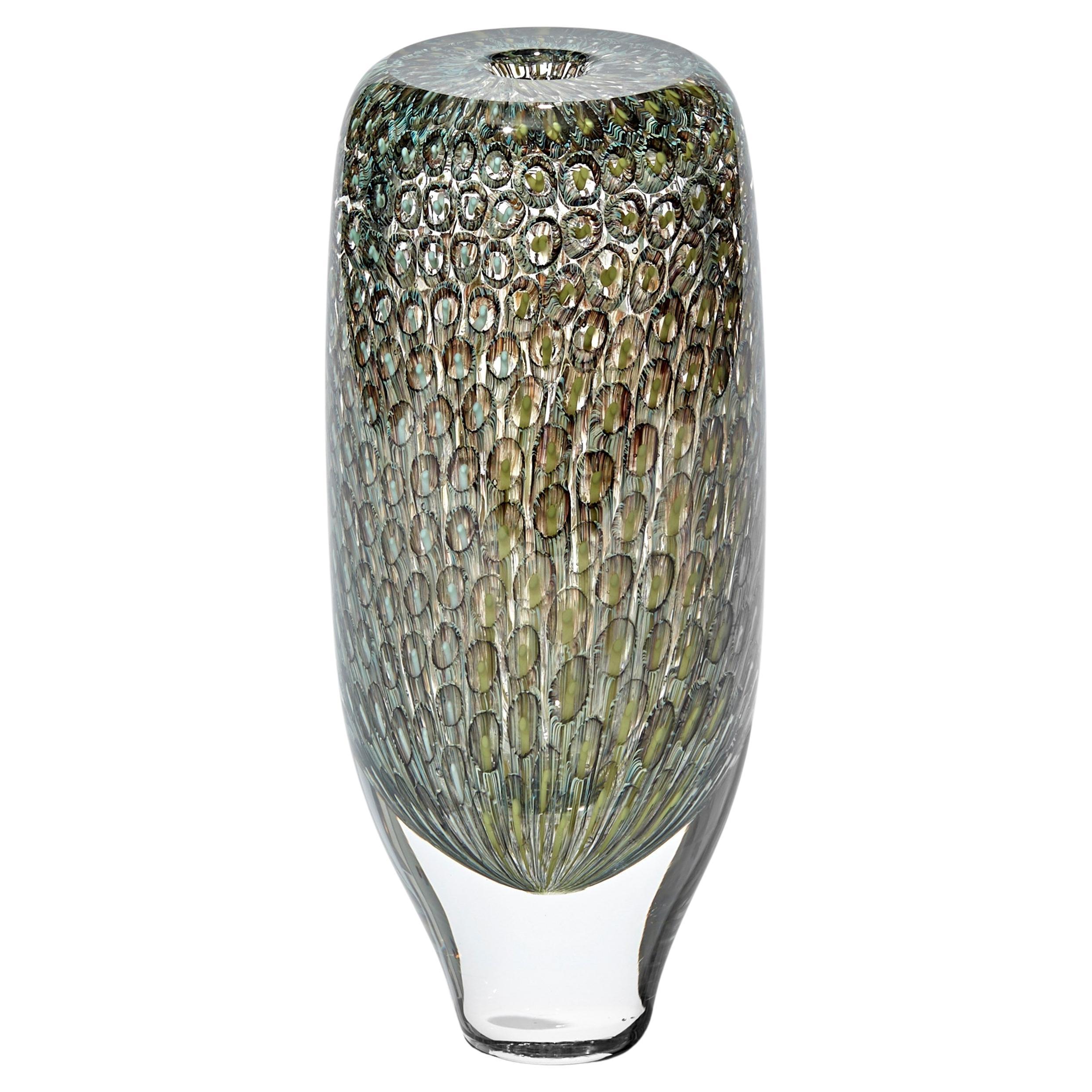 Murrine Quadrants in Grey, Celadon & Pistachio II, opera d'arte in vetro di Peter Bowles