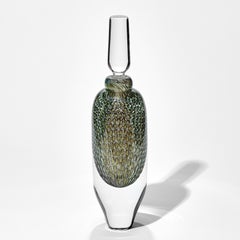 Bouteille bouchée Murrine Quadrants en gris, céladon et pistache, par Peter Bowles