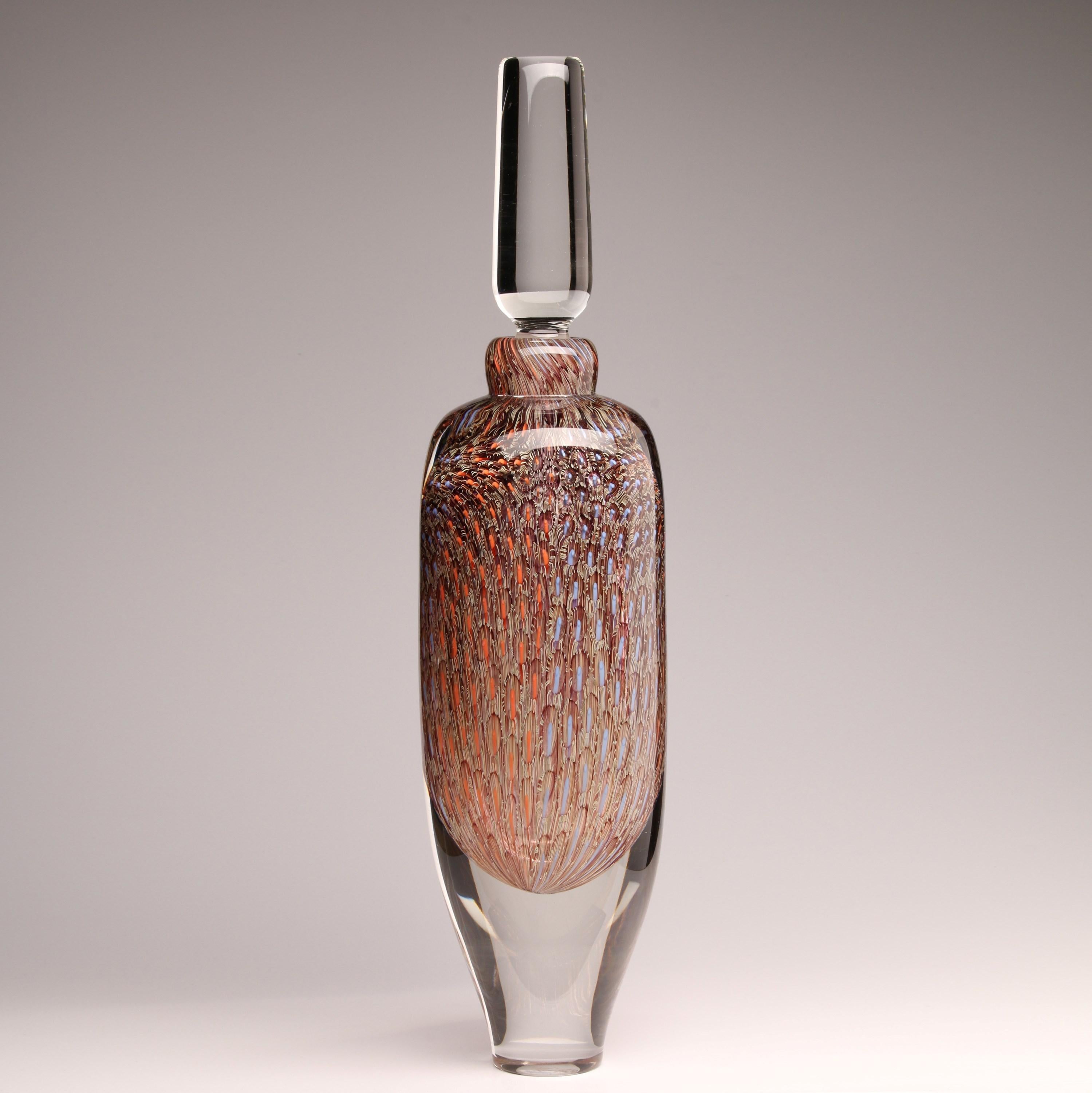  Murrine Quadrants Stoppered Bottle in Pale Blue & Salmon by Peter Bowles In New Condition For Sale In London, GB