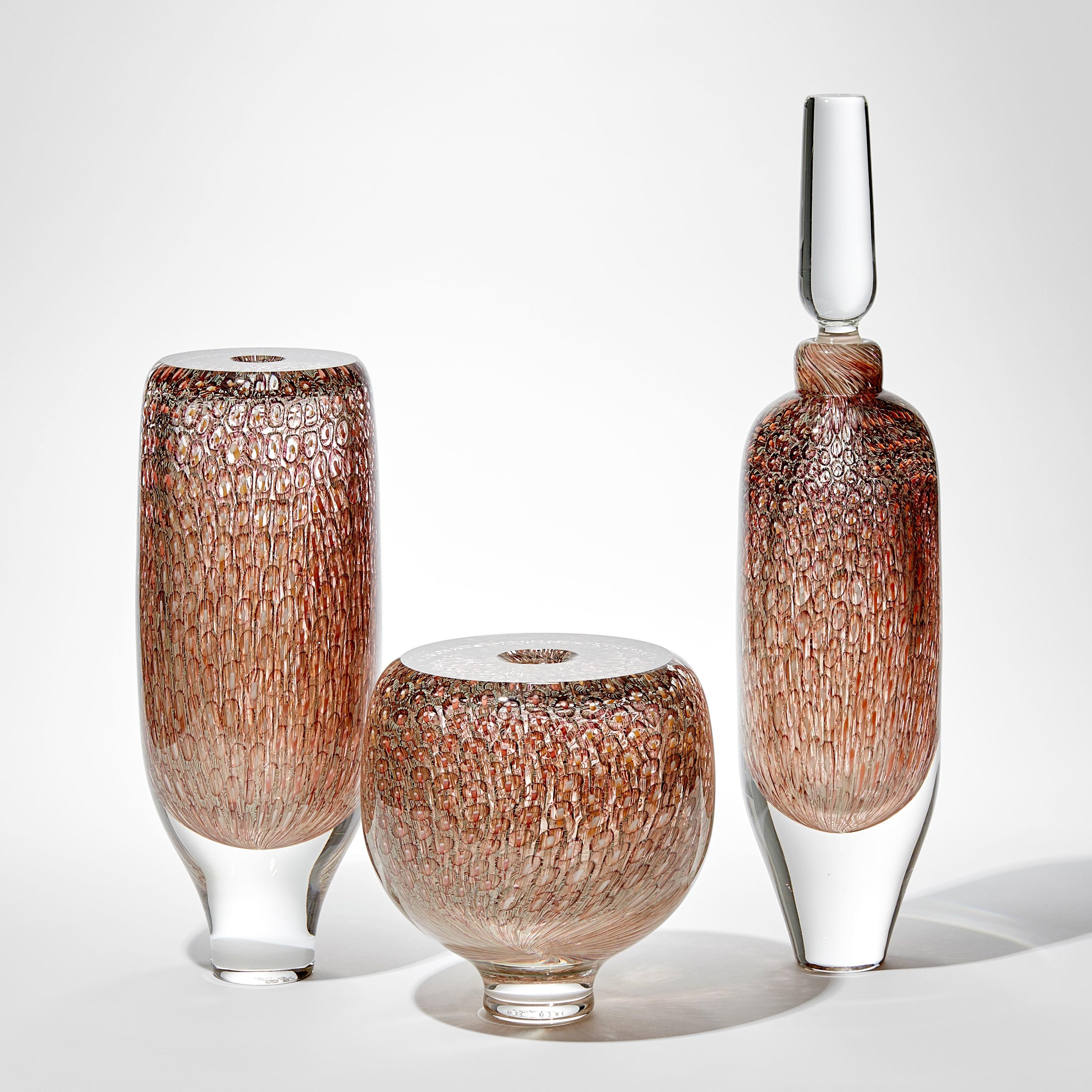 Hand-Crafted Murrine Quadrants Stoppered Bottle in Salmon & Primrose by Peter Bowles