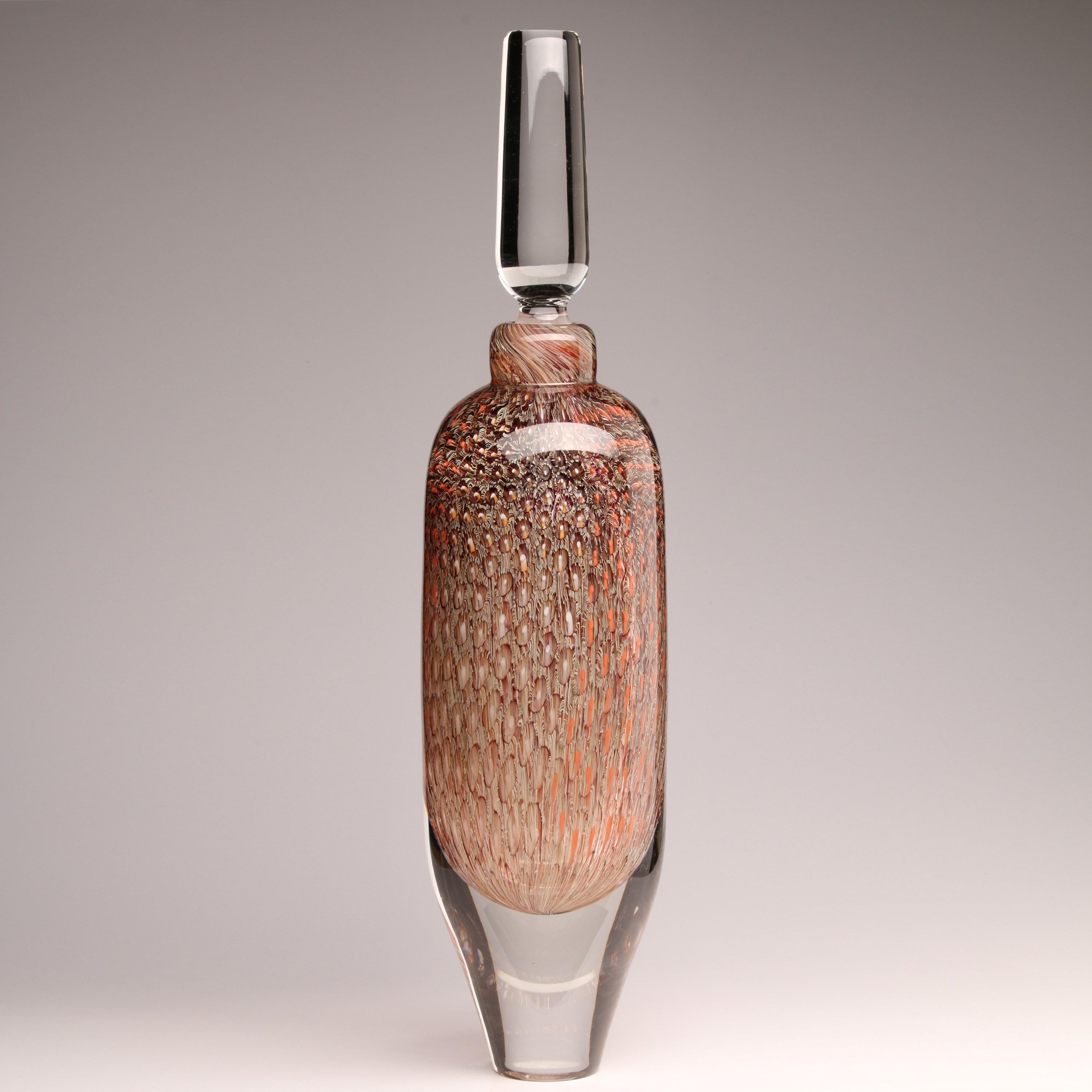 Murrine Quadrants Stoppered Bottle in Salmon & Primrose by Peter Bowles In New Condition In London, GB