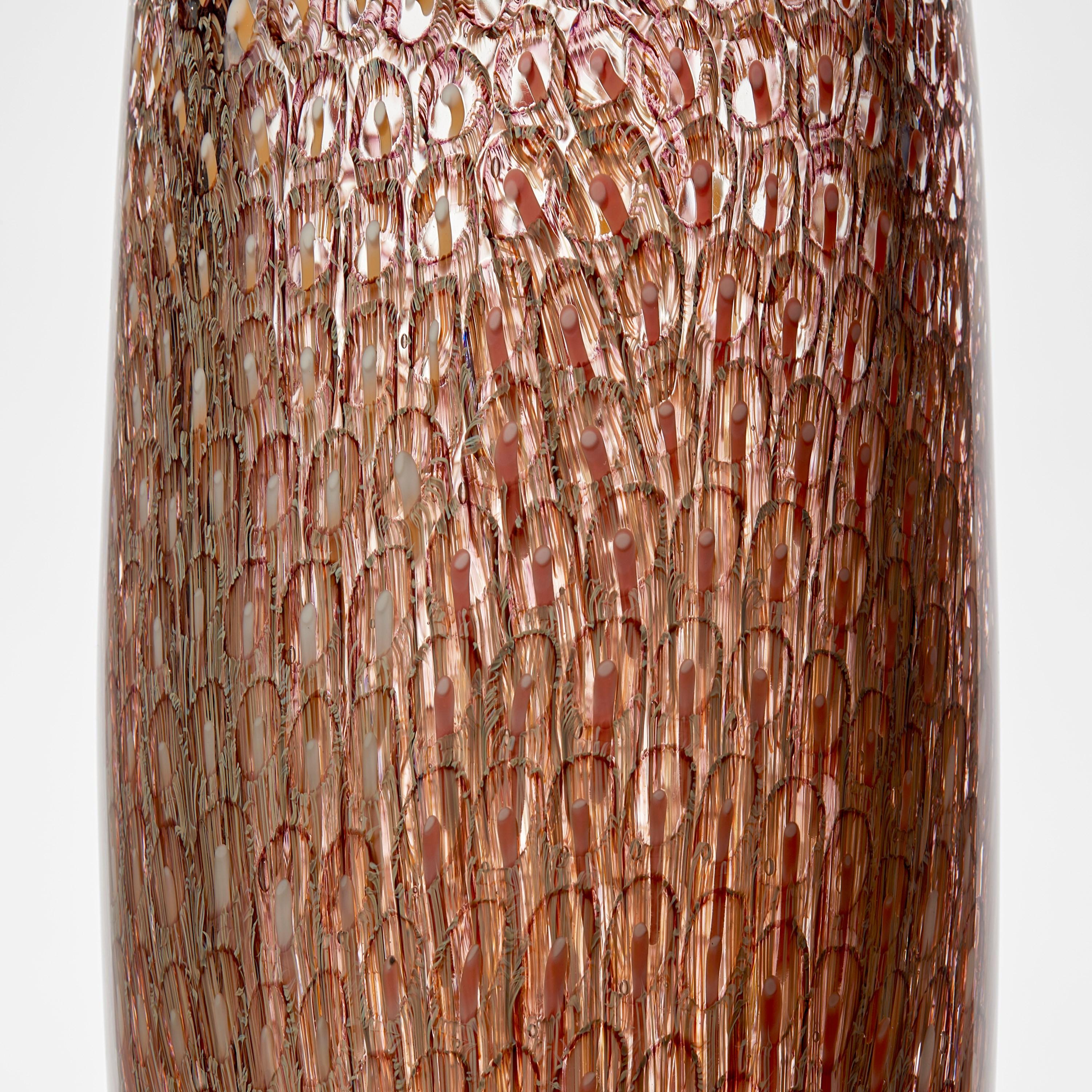 Organic Modern Murrine Quadrants Tall Form in Salmon & Primrose, glass vessel by Peter Bowles