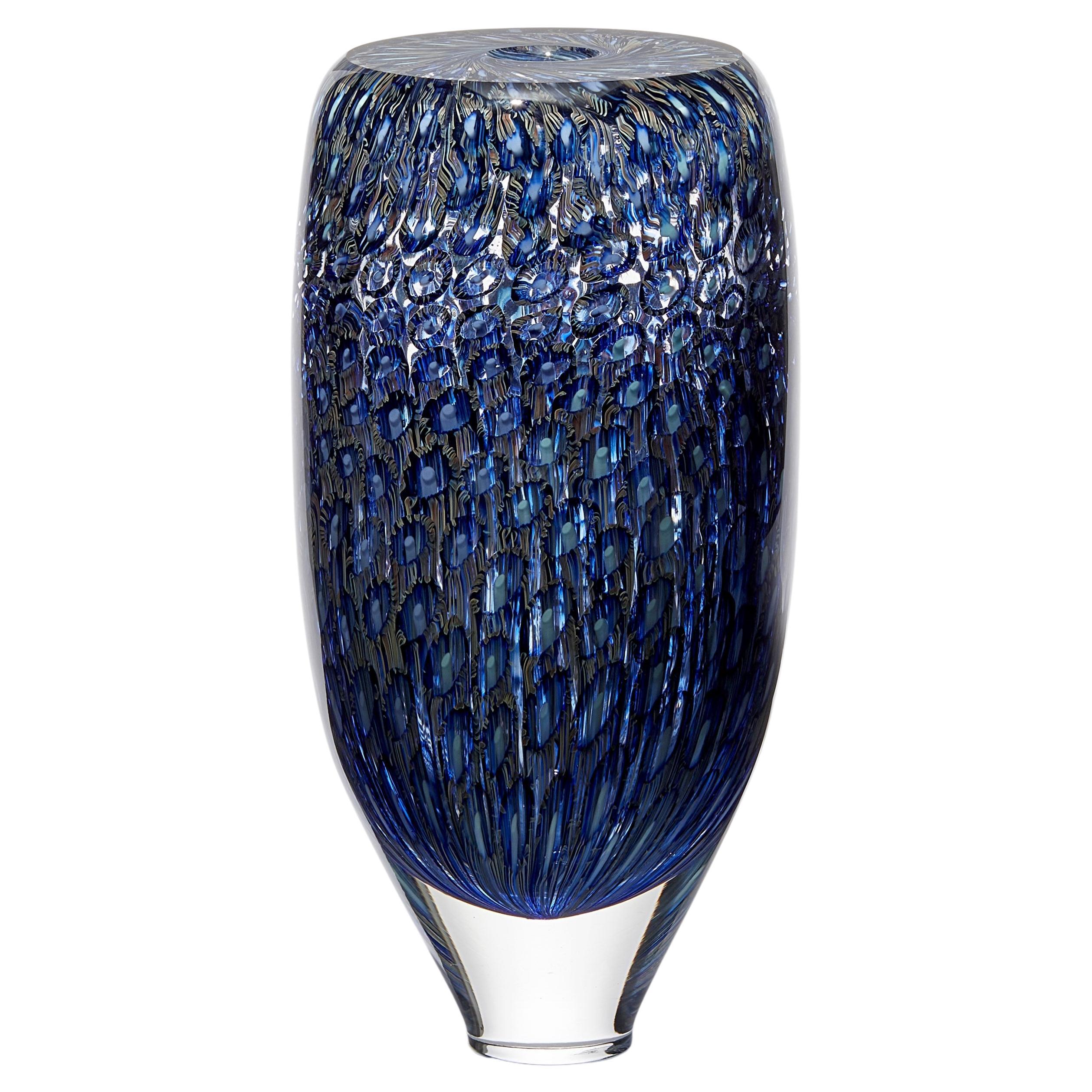 Murrine Quadrants Große Form in Blassblau & Türkis, Vase von Peter Bowles