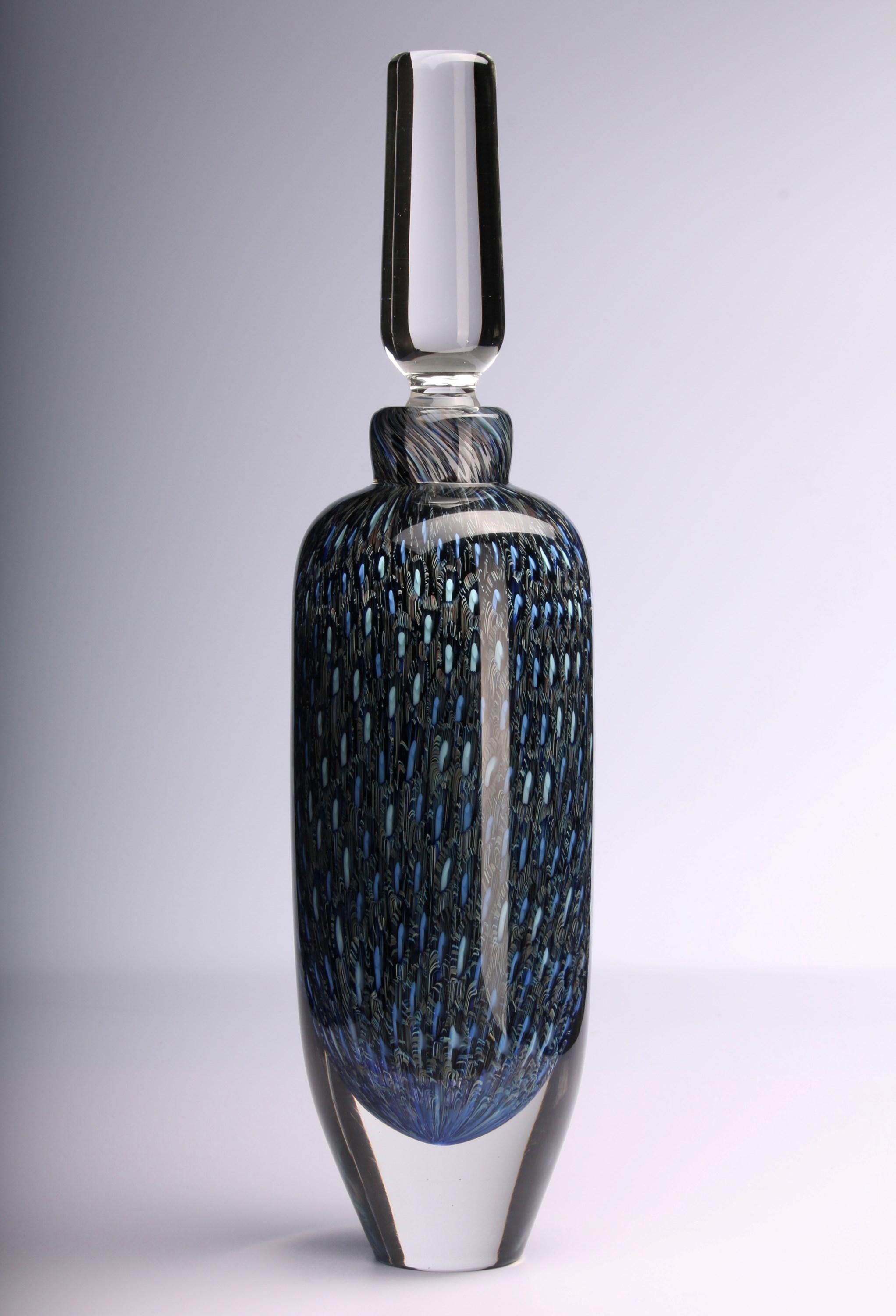 Contemporary Murrine Quadrants Stoppered Bottle in Pale Blue & Turquoise by Peter Bowles For Sale