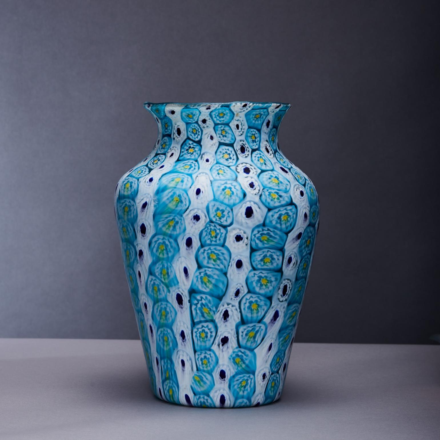 Murine glass production started in the Middle East and dates back over 4,000 years ago and was revived by Venetian glass makers. The birth of Murine vases would have been by organizing colored into distinct patterns, whilst the glass molten canes