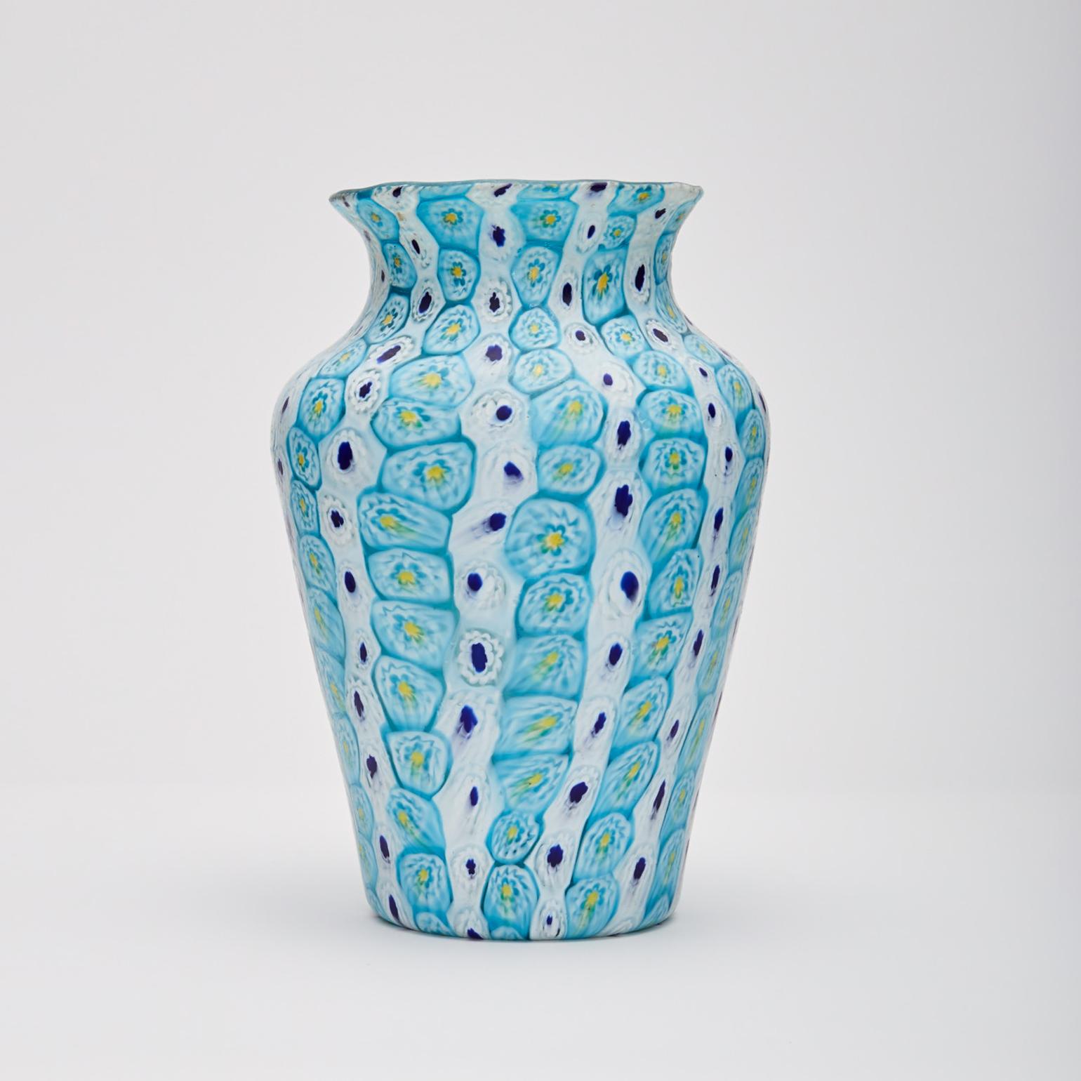 Murrine Vase in Aqua Blue Fratelli Toso, circa 1930 In Excellent Condition In London, GB