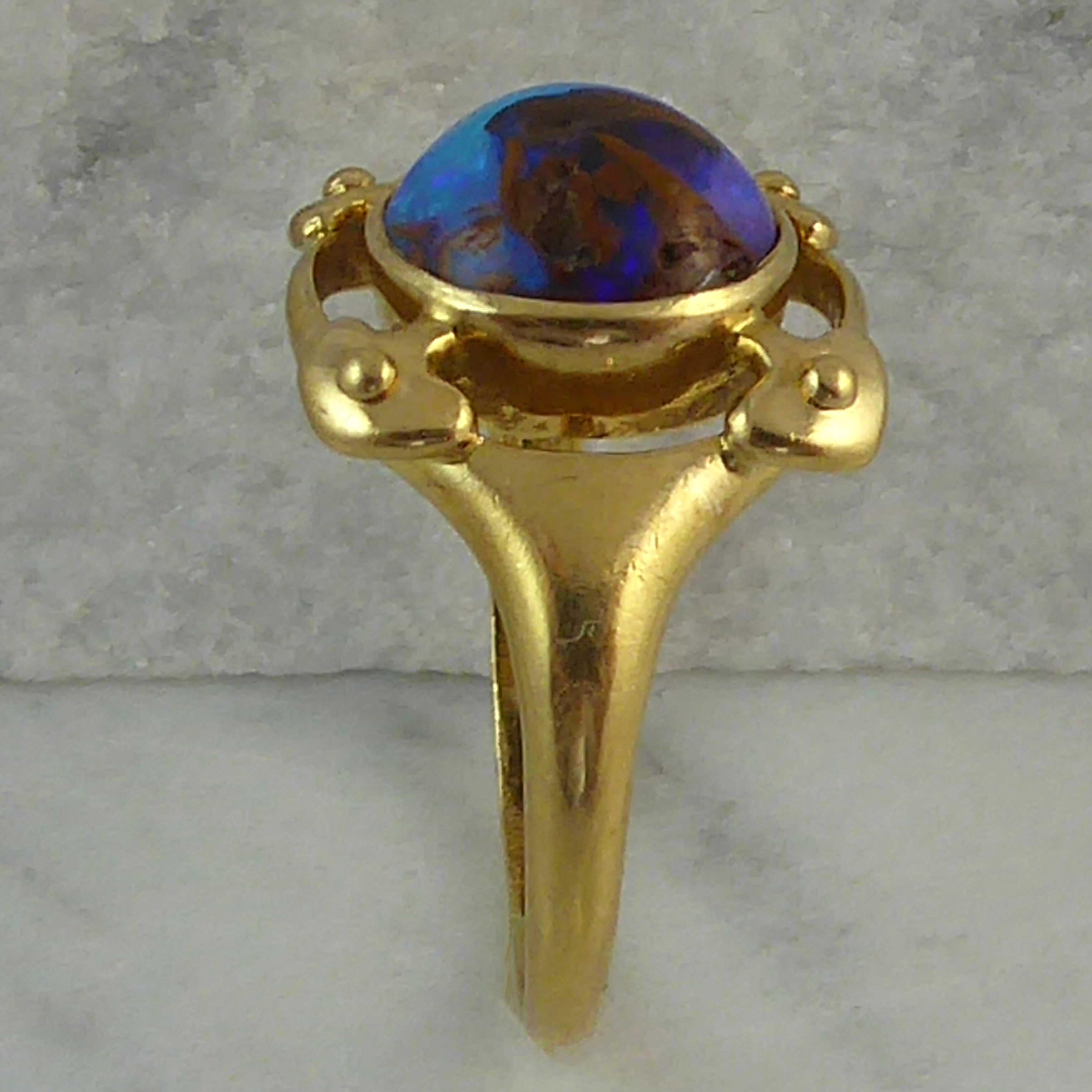 Oval Cut Murrle Bennet & Co. Opal Ring, Arts & Crafts, circa 1910, 18 Karat Yellow Gold