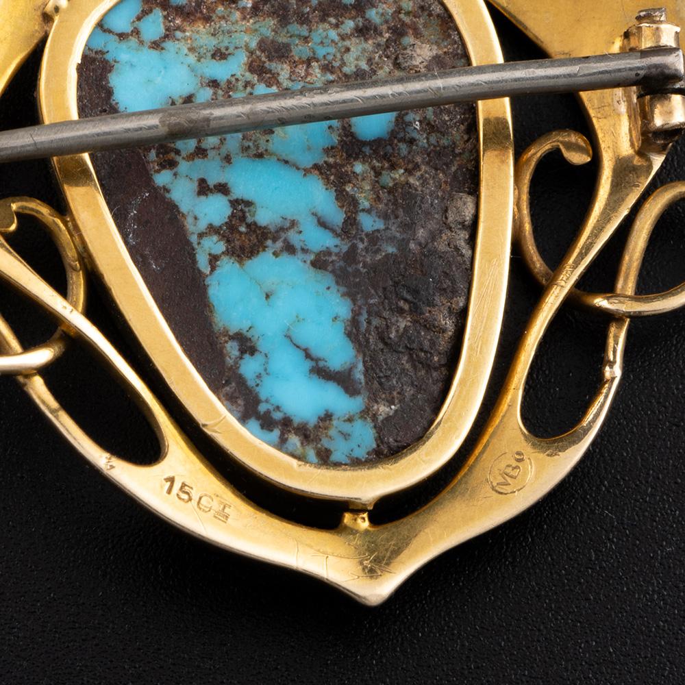 Broche Murrle Bennett de oro de 15 ct y turquesa Artes y manualidades en venta