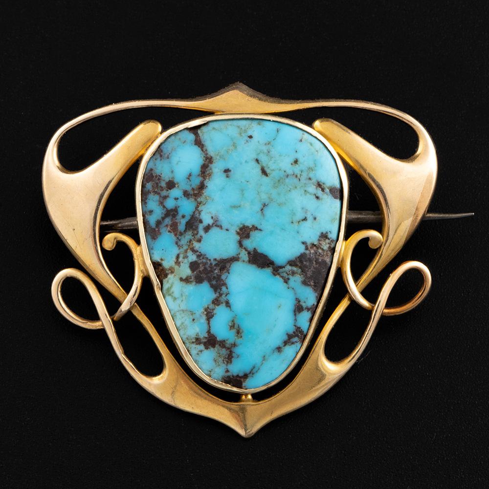 Broche Murrle Bennett de oro de 15 ct y turquesa Europeo en venta