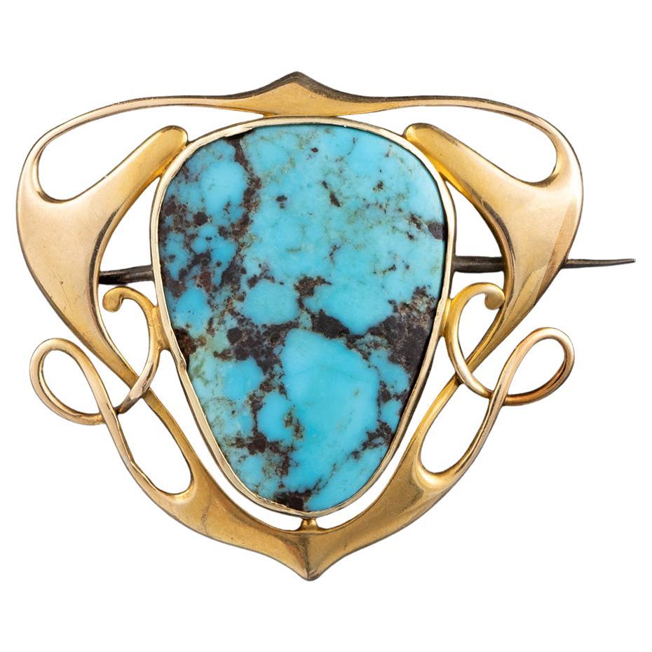 Broche Murrle Bennett de oro de 15 ct y turquesa en venta