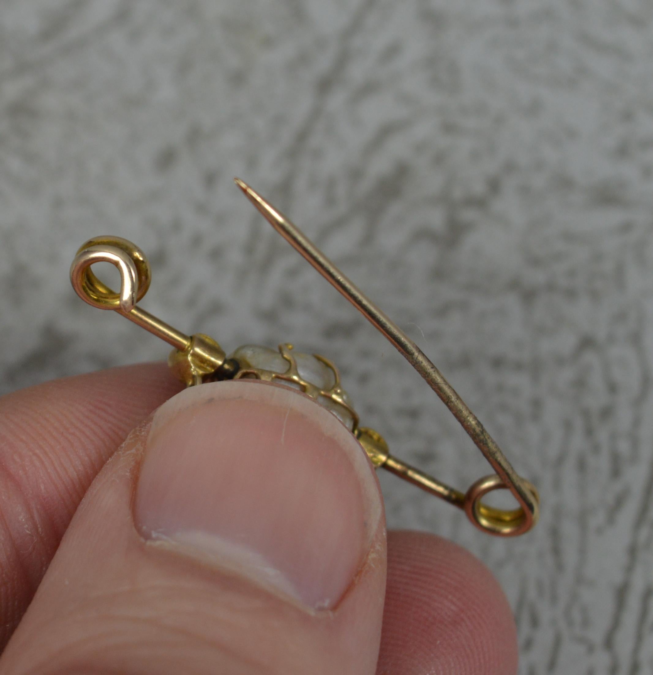 Murrle Bennett Arts and Crafts 9ct Rose Gold Pearl Turquoise Lavalier Brooch In Excellent Condition In St Helens, GB