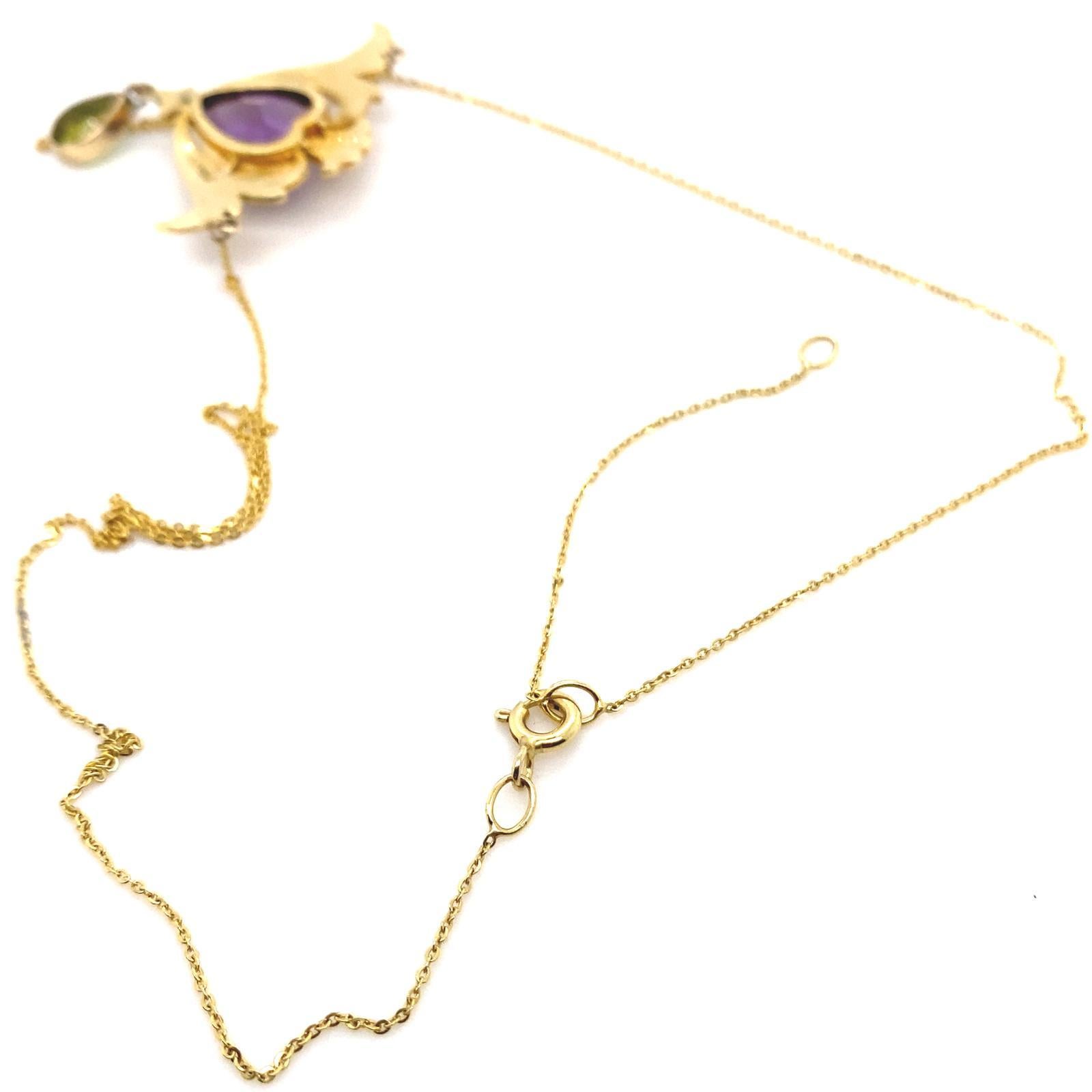 Murrle Bennett & Co Art Nouveau Amethyst Pearl Yellow Gold Heart Necklace For Sale 4