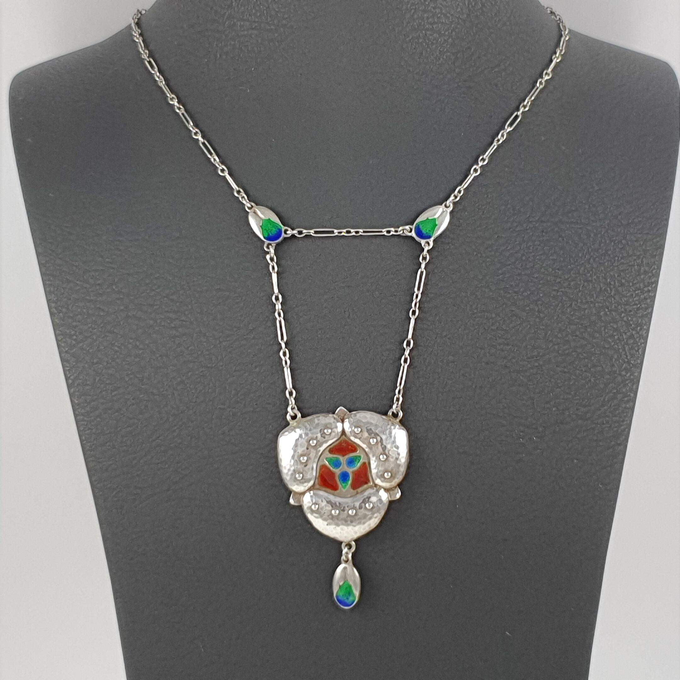 Murrle Bennett & Co. Arts & Crafts Silver and Enamel Pendant Necklace circa 1905 3