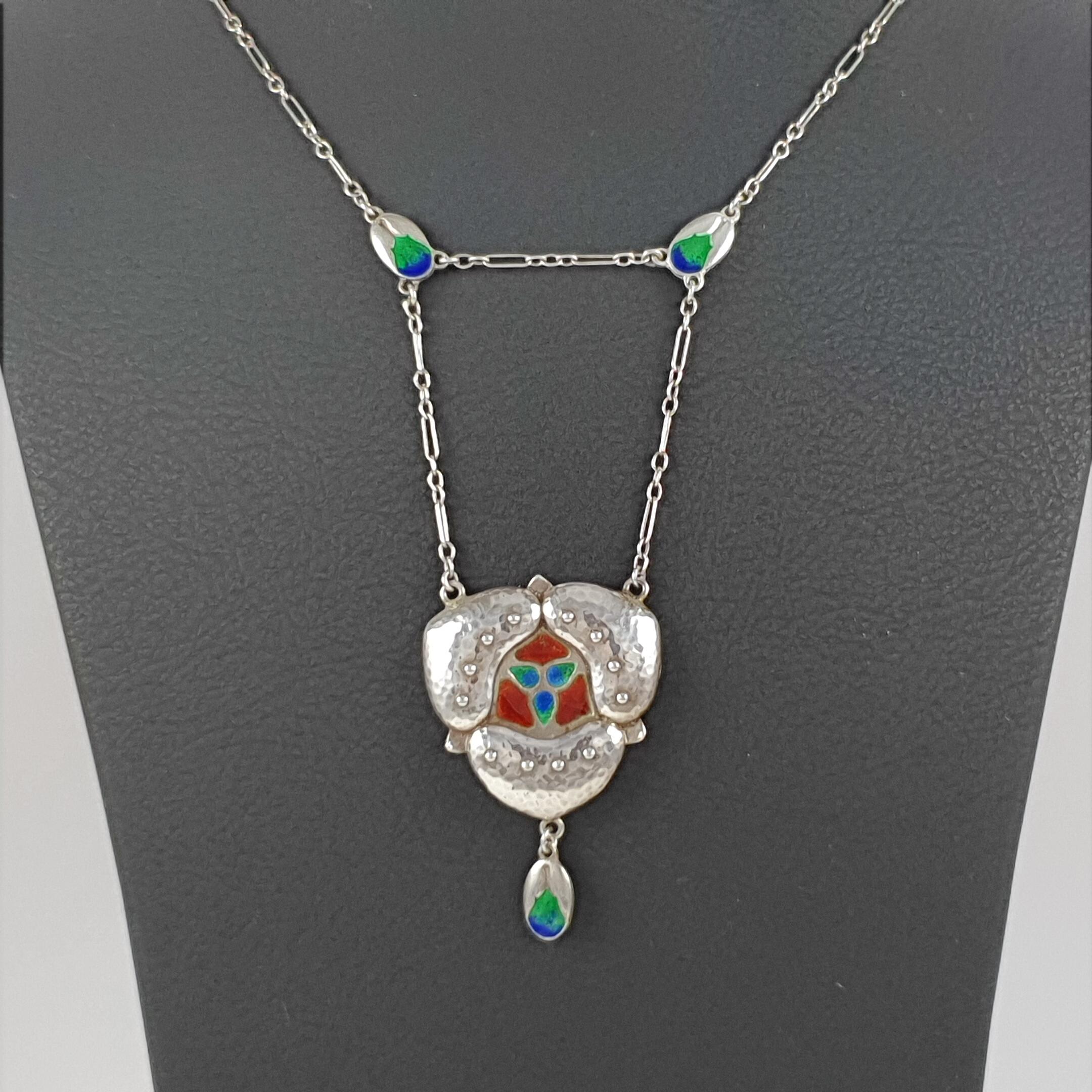 Murrle Bennett & Co. Arts & Crafts Silver and Enamel Pendant Necklace circa 1905 4