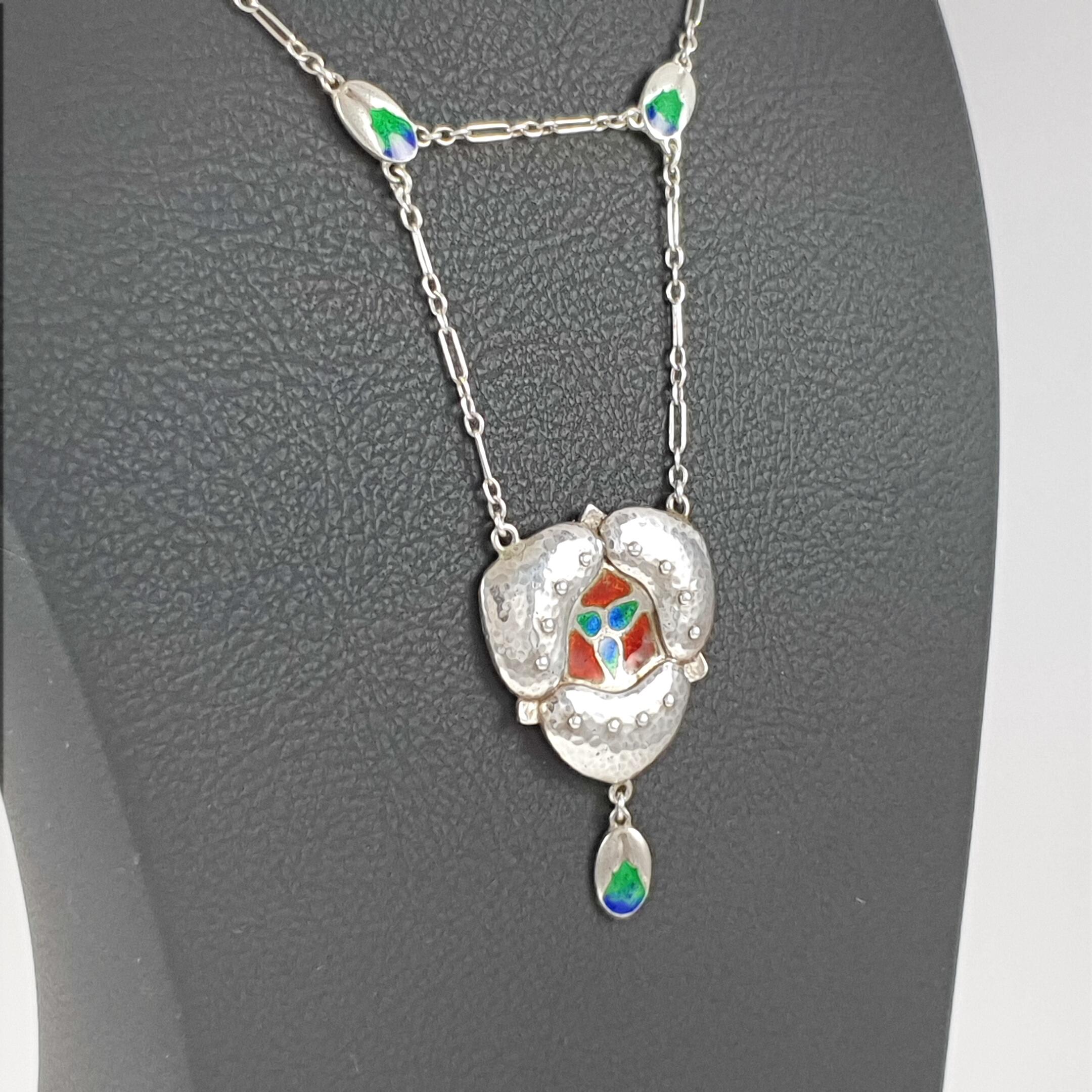 Murrle Bennett & Co. Arts & Crafts Silver and Enamel Pendant Necklace circa 1905 5