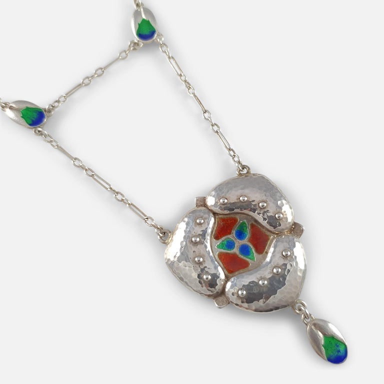 Murrle Bennett & Co. Arts & Crafts Silver and Enamel Pendant Necklace circa 1905 For Sale 9
