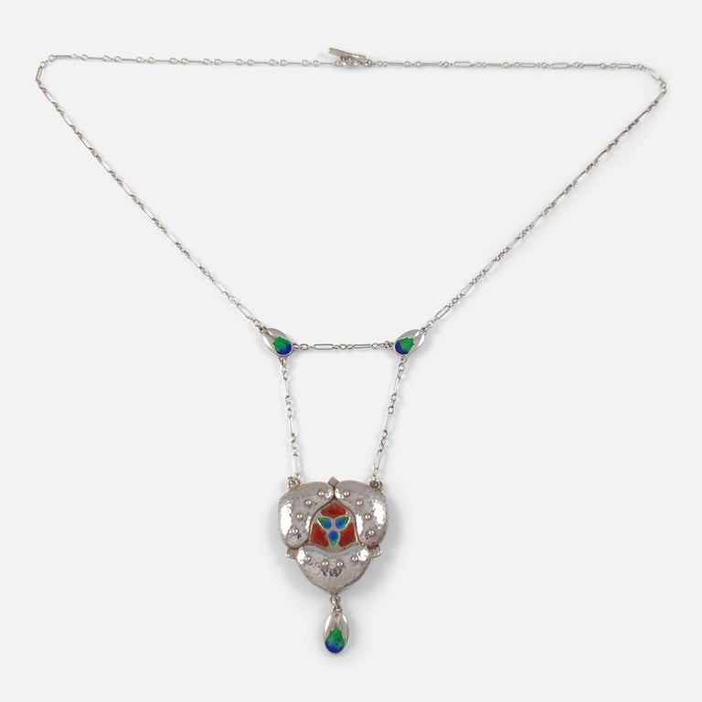 Arts and Crafts Murrle Bennett & Co. Arts & Crafts Silver and Enamel Pendant Necklace circa 1905 For Sale