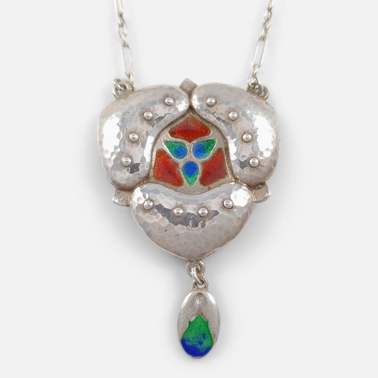 Murrle Bennett & Co. Arts & Crafts Silver and Enamel Pendant Necklace circa 1905 In Good Condition For Sale In Glasgow, GB