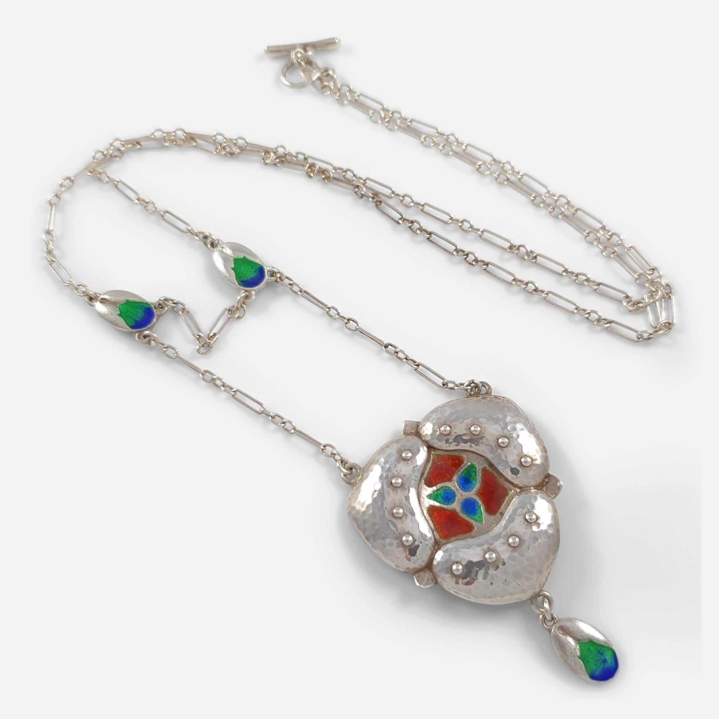 Arts and Crafts Murrle Bennett & Co. Arts & Crafts Silver and Enamel Pendant Necklace circa 1905
