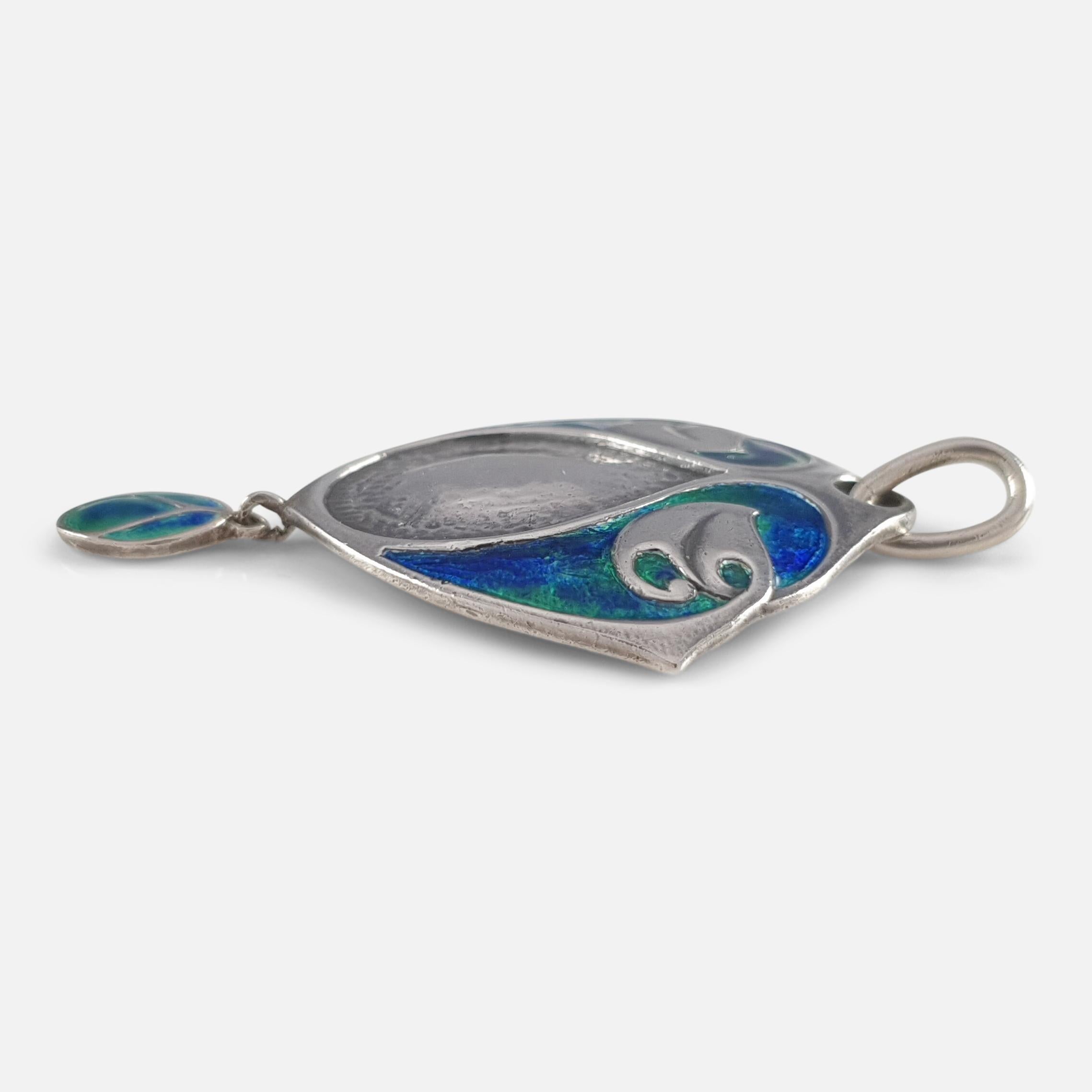 Murrle Bennett & Co Arts & Crafts Silver and Enamel Drop Pendant, circa 1905 In Good Condition In Glasgow, GB