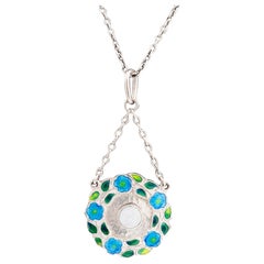 Antique Murrle Bennett Silver and Enamel Pendant Necklace c1910