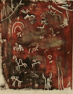 Cave Drawings Surreal Abstract  Symbols Lithograph  1960