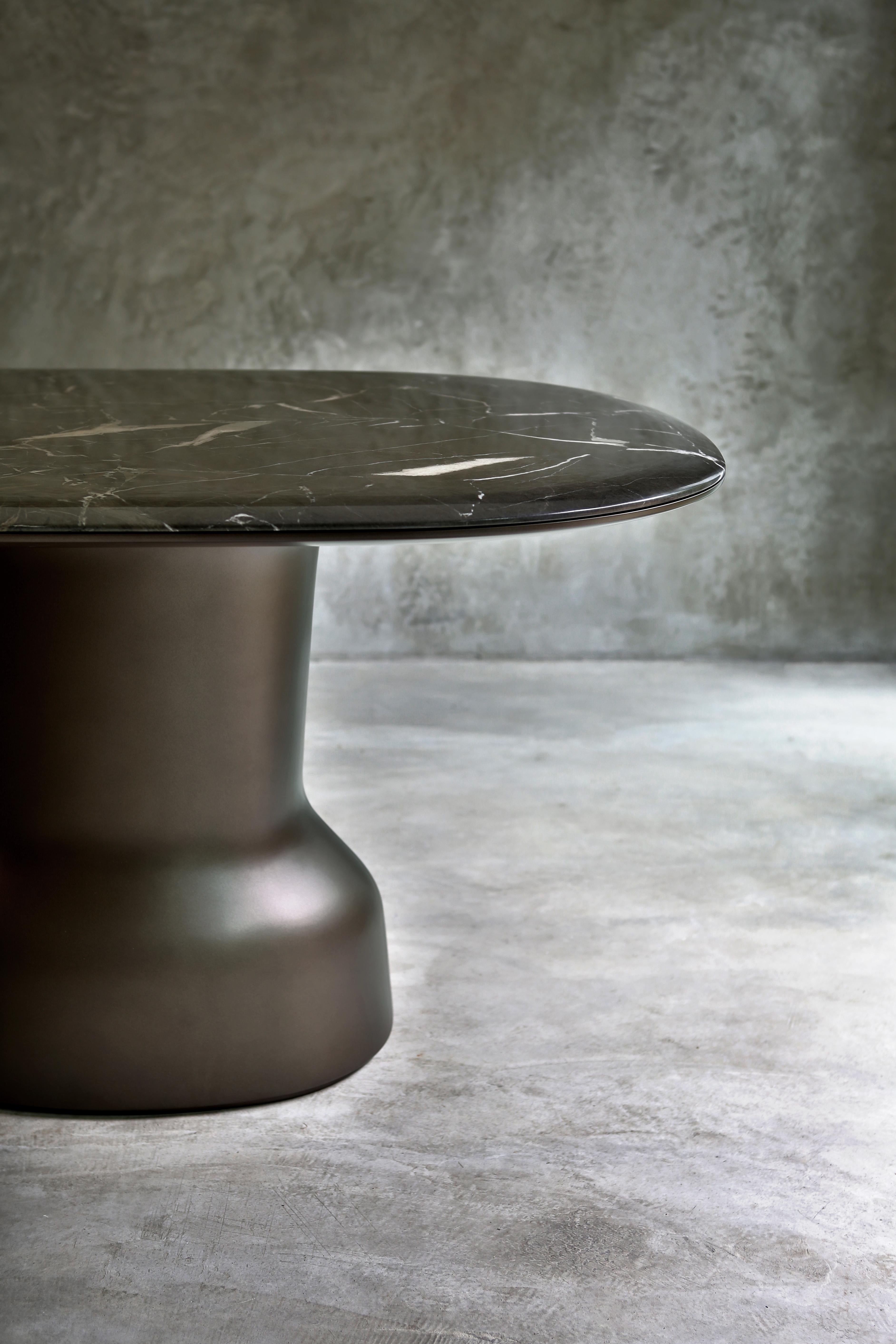 Italian Musa, a sculptural table with top in marble For Sale